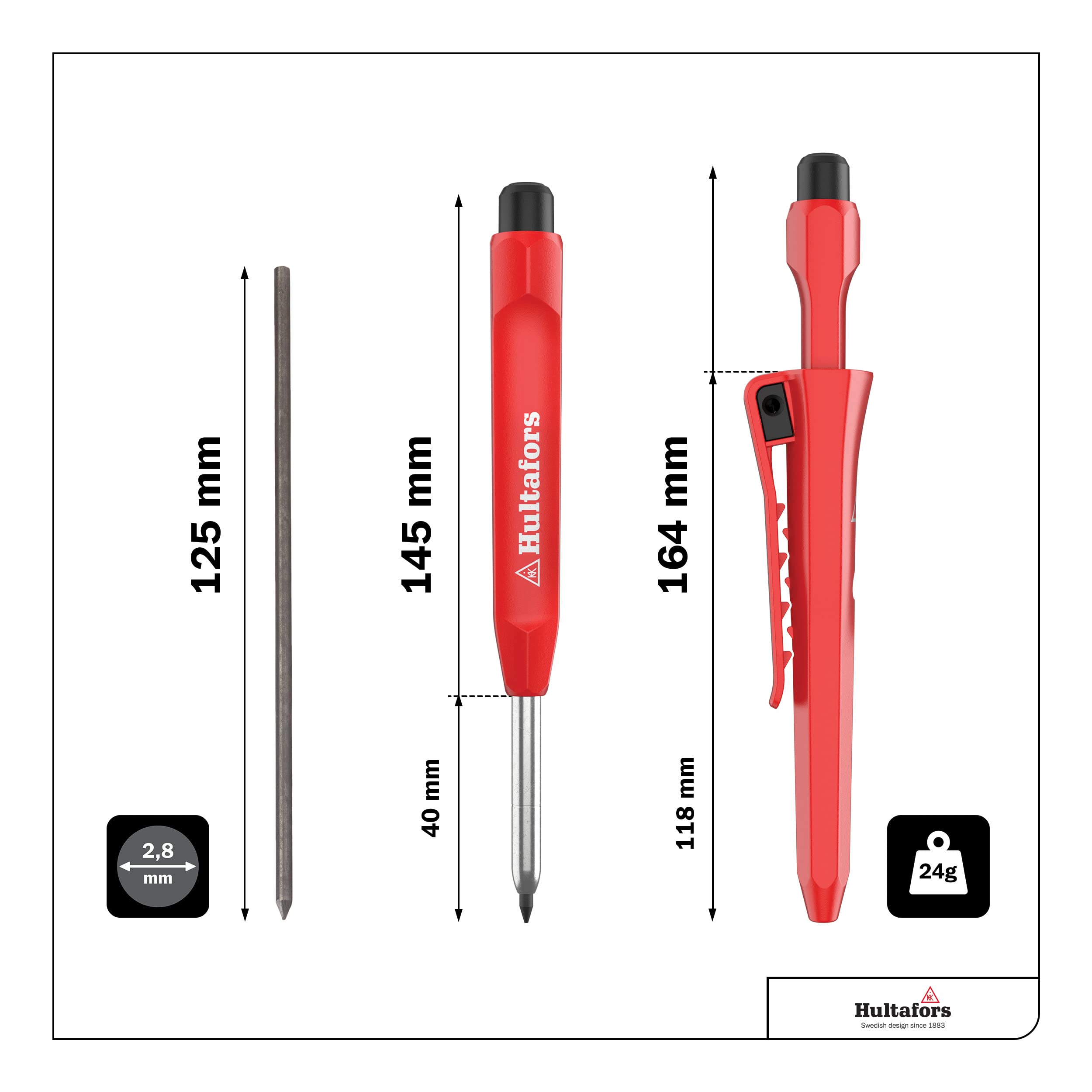 Hultafors 650100 Dry Marker HDM & 650120U Dry Marker Refills HRD GRY - Durable Construction Marking Tools for Carpentry, Metalwork, and DIY Projects