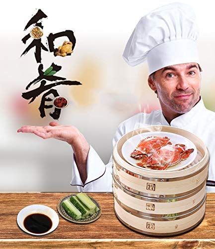 2 Tier Bamboo Steamer Basket 10 Inch - Asian Cooking Essential for Dumplings, Buns, Vegetables & Fish - Natural Bamboo Rice Steamer with Lid - Perfect for Dim Sum, Sushi, Healthy Meals & Meal Prep