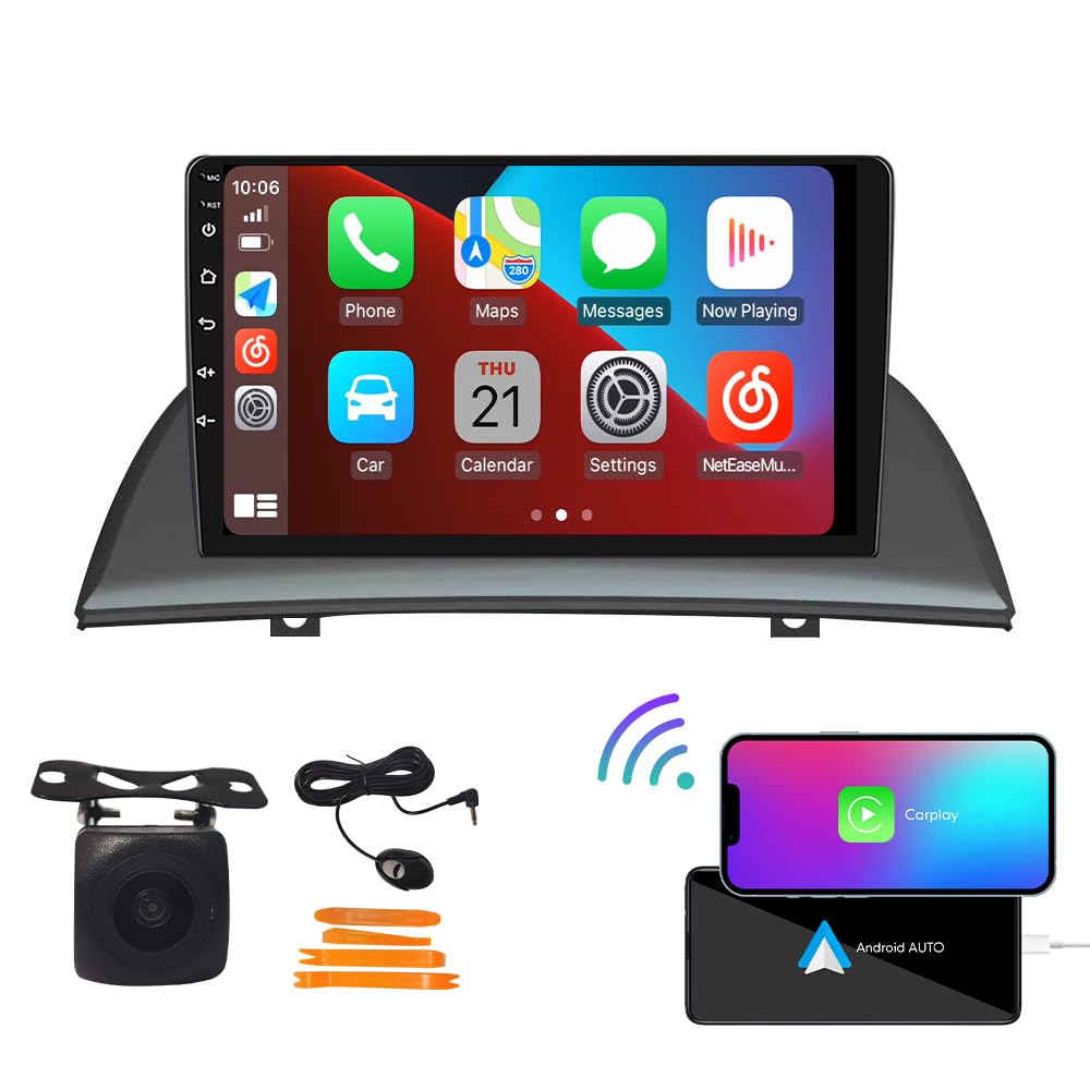 9-Inch CarPlay Android Auto Touchscreen Car Stereo with GPS Navigation, FM Radio, WiFi & Mirror Link - Multimedia Player for BMW X3 2004-2012 | Seamless Connectivity for Hands-Free Calls, Music Streaming & Real-Time Navigation