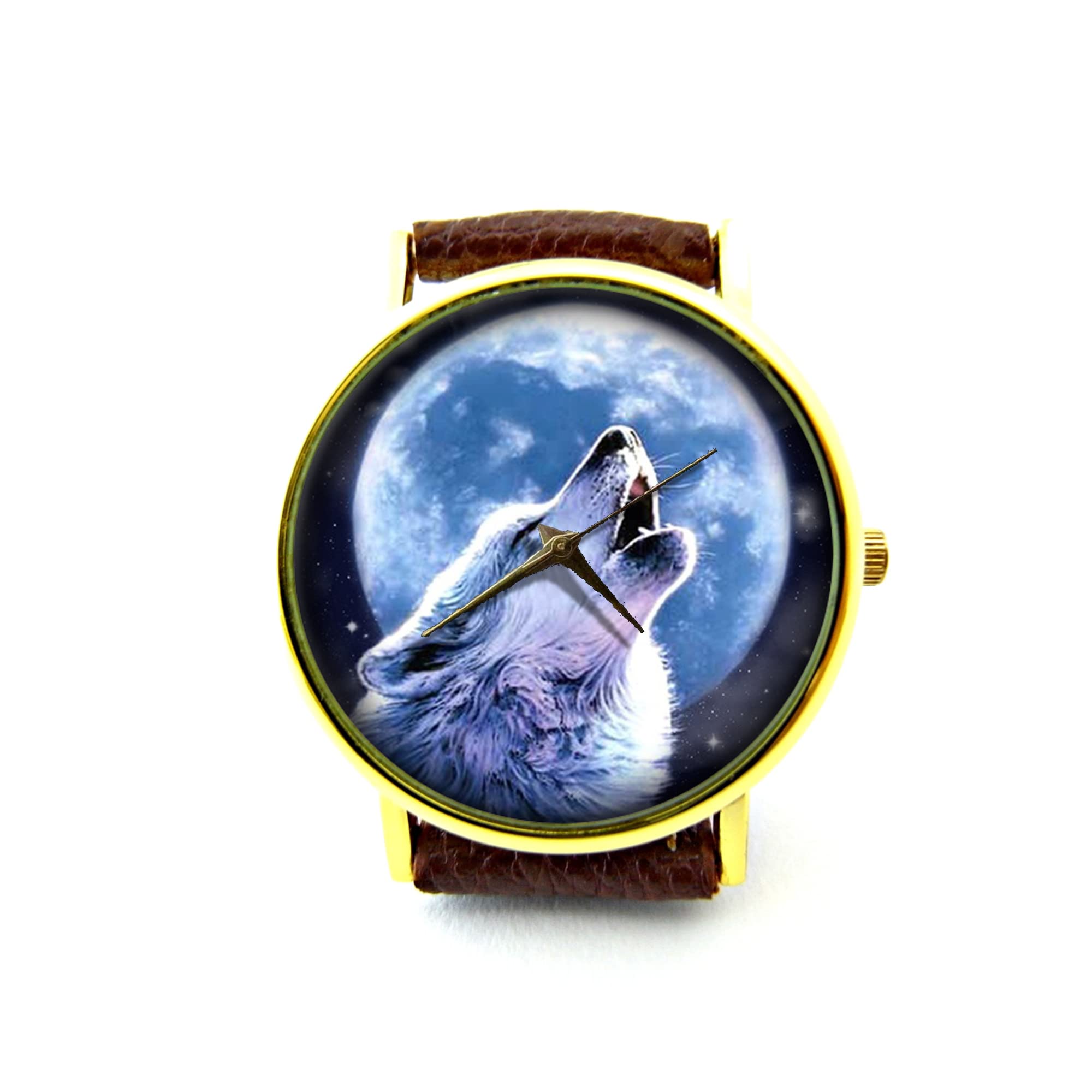 Wolf Leather Watch for Men & Women - Handmade Unisex Wolf Wristwatch with Custom Engraving - Perfect for Outdoor Adventures, Gifts, and Everyday Wear