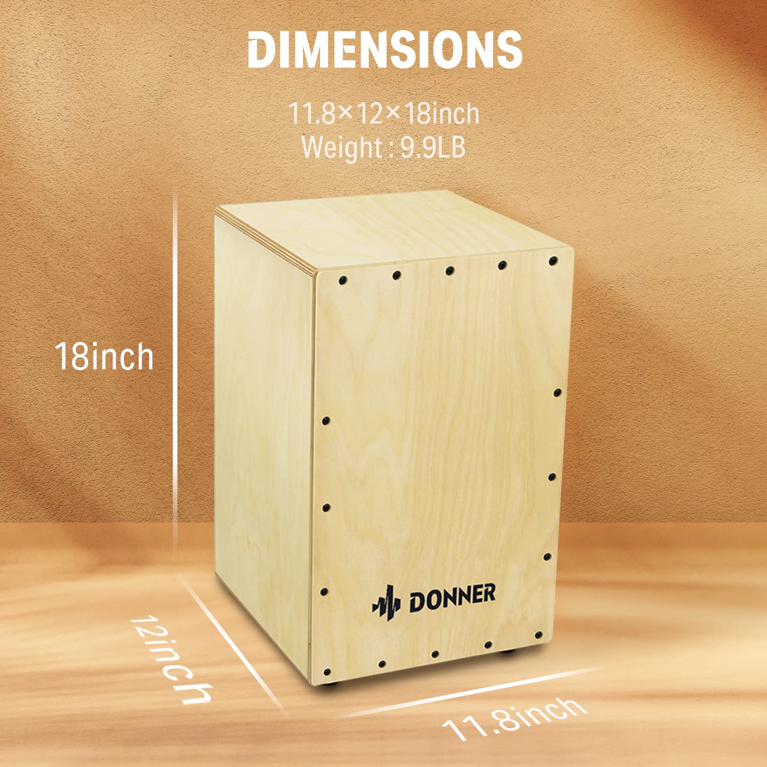 Donner Cajon Box Drum - Full Size Birchwood Percussion Instrument with Strings, Adjustable Backpack Straps & Carry Bag - Perfect for Live Performances, Jam Sessions & Music Practice (Model DCD-1)