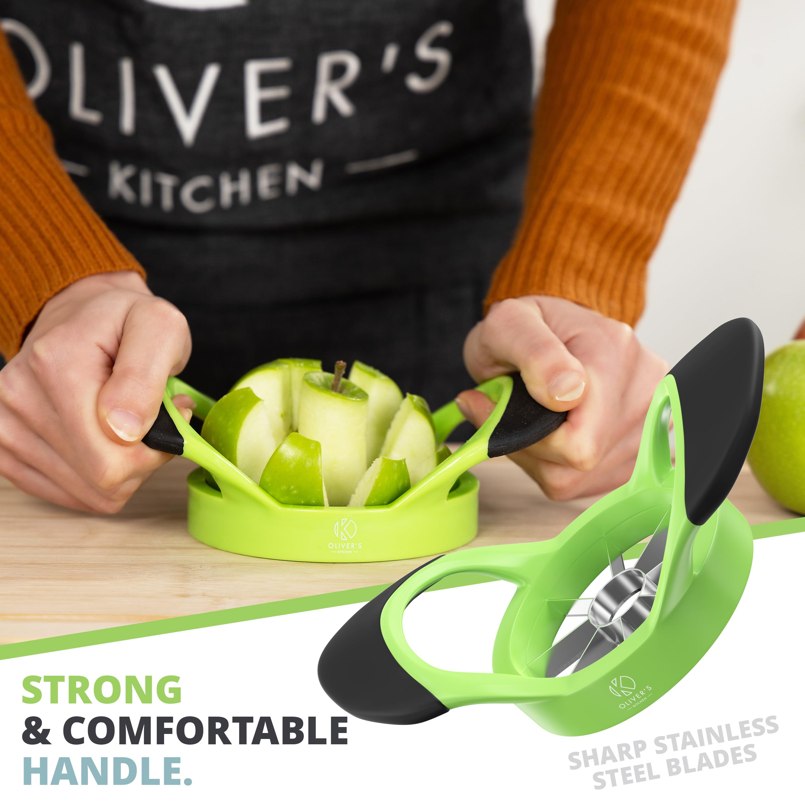 Oliver's Kitchen® Premium Apple Corer & Slicer - Effortless Fruit Cutter for Quick Snacks & Healthy Eating - BPA-Free Stainless Steel Blade with Non-Slip Ergonomic Handle - Perfect for Lunch Boxes, Baking, Salads & Kids Snacks