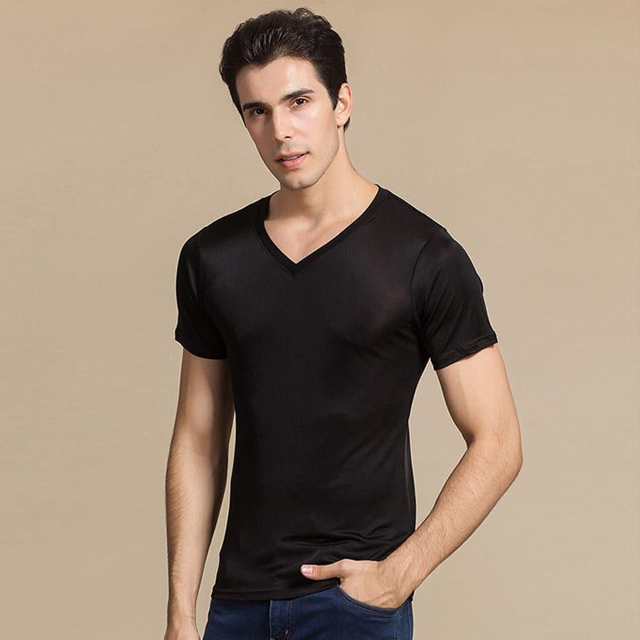 Premium Men's Silk Knitted T-Shirt - Soft Breathable Basic Tee for Casual Wear & Layering | Office, Date Night & Weekend Outfits