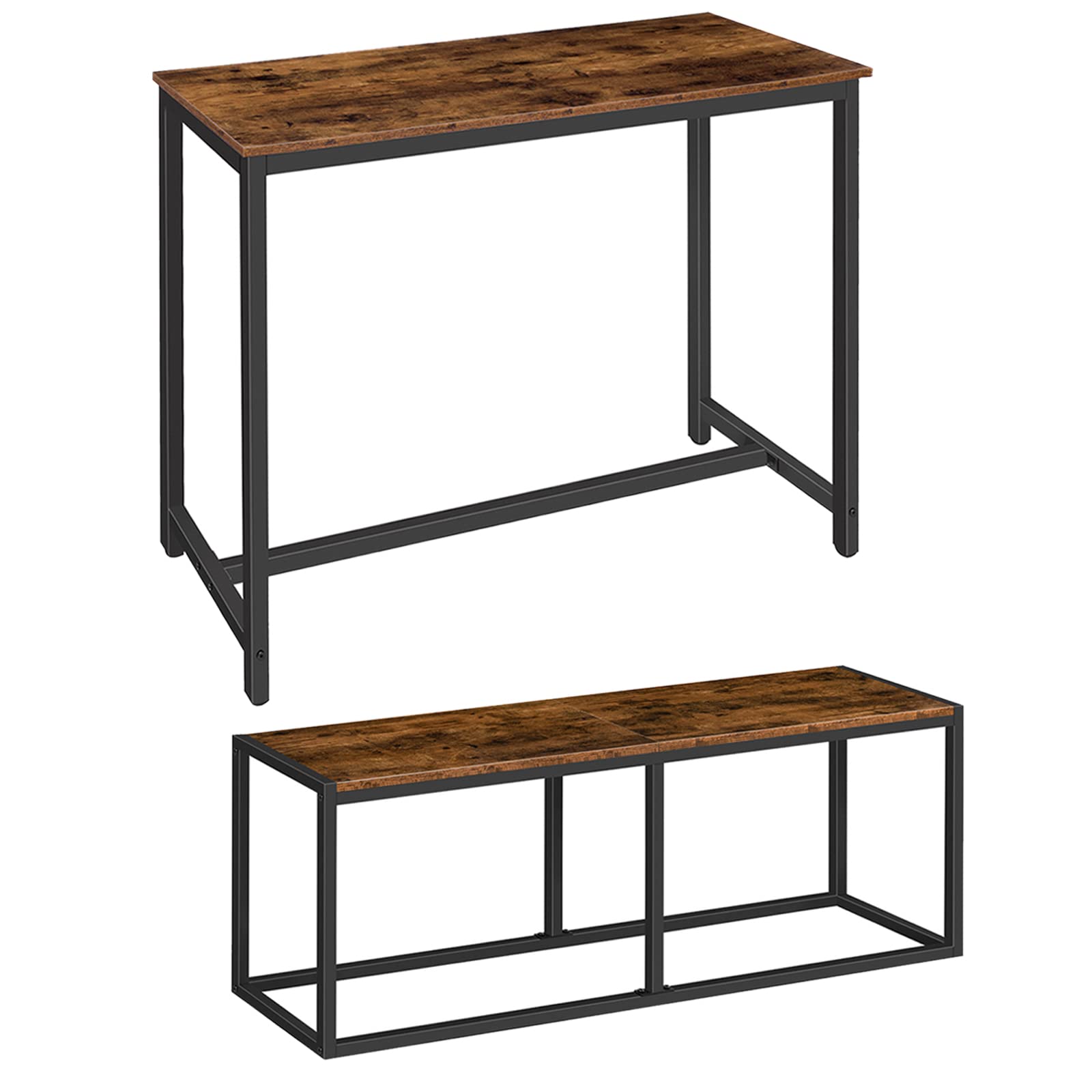HOOBRO 47.2 Inch Rectangular Bar Table with Matching Dining Bench Set - Modern Pub Height Table for Kitchen, Dining Room, or Outdoor Entertaining