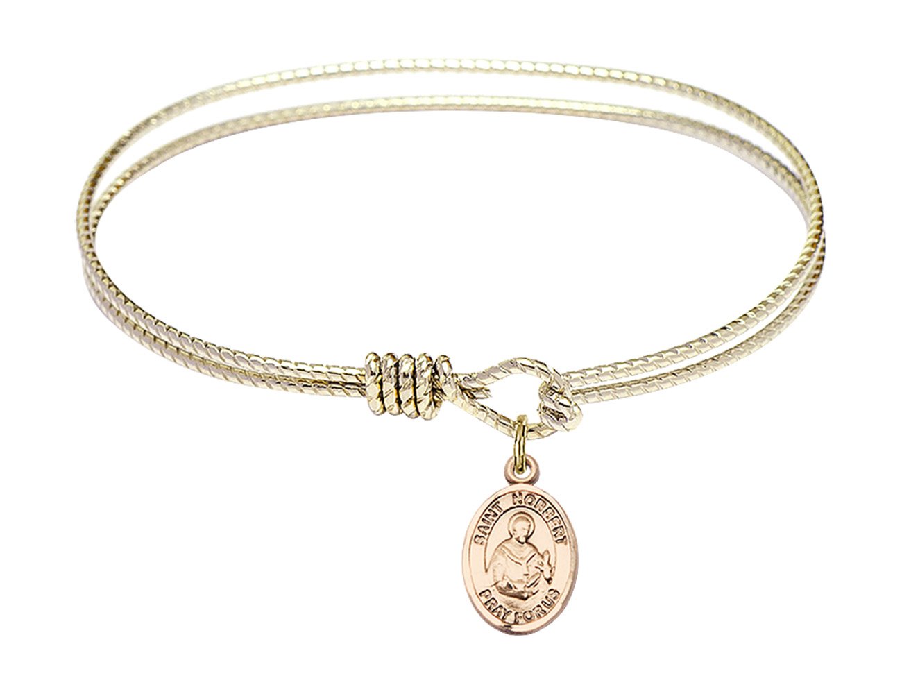 F A Dumont 6.25 Inch Oval Eye Hook Bangle Bracelet with St. Norbert of Xanten Charm - Elegant Religious Jewelry for Women, Perfect for Church, Weddings & Special Occasions