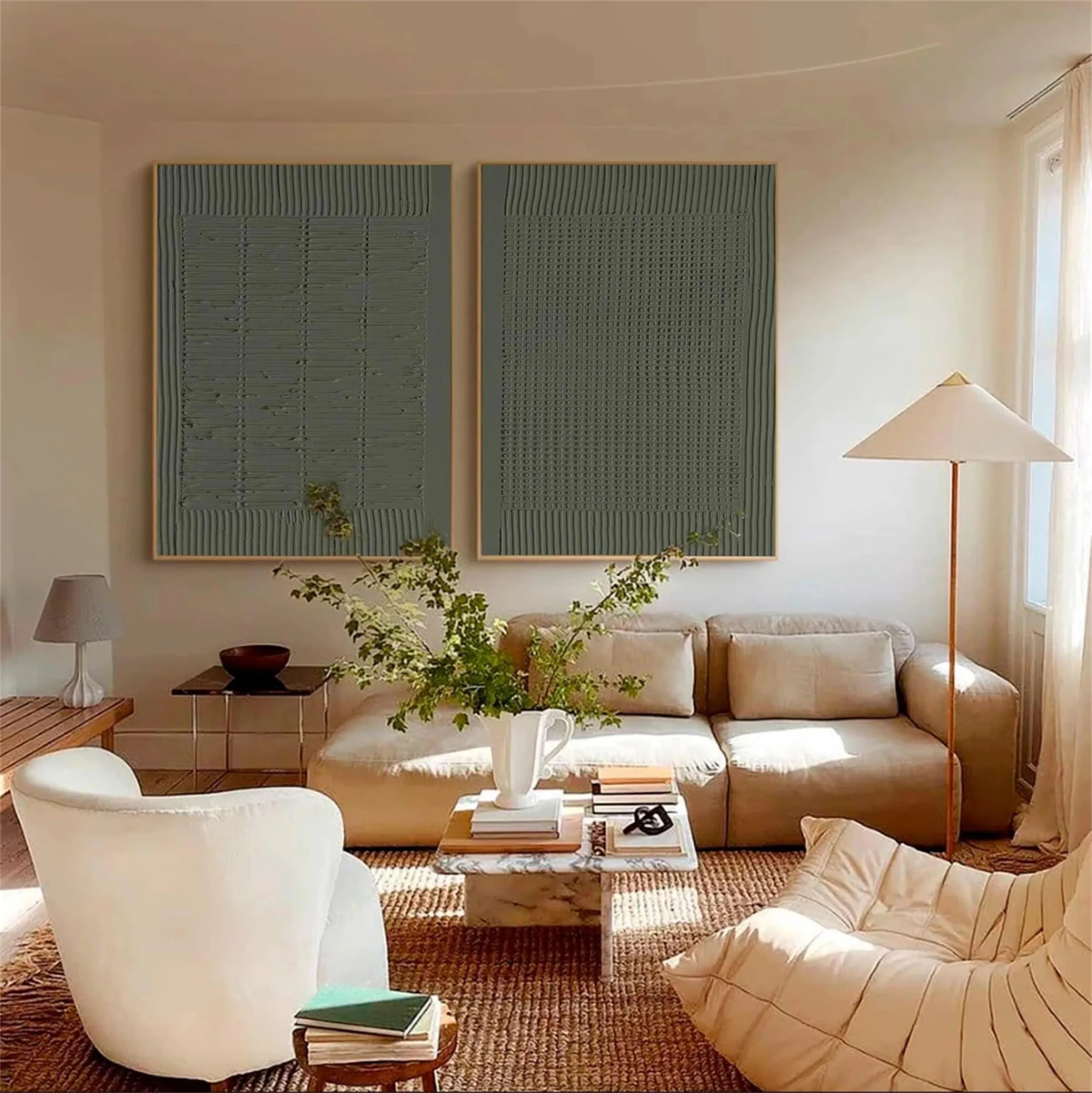 Abstract Blue & Green Wall Art Set of 2 - Modern Canvas Paintings for Living Room, Bedroom & Office Decor #BG028