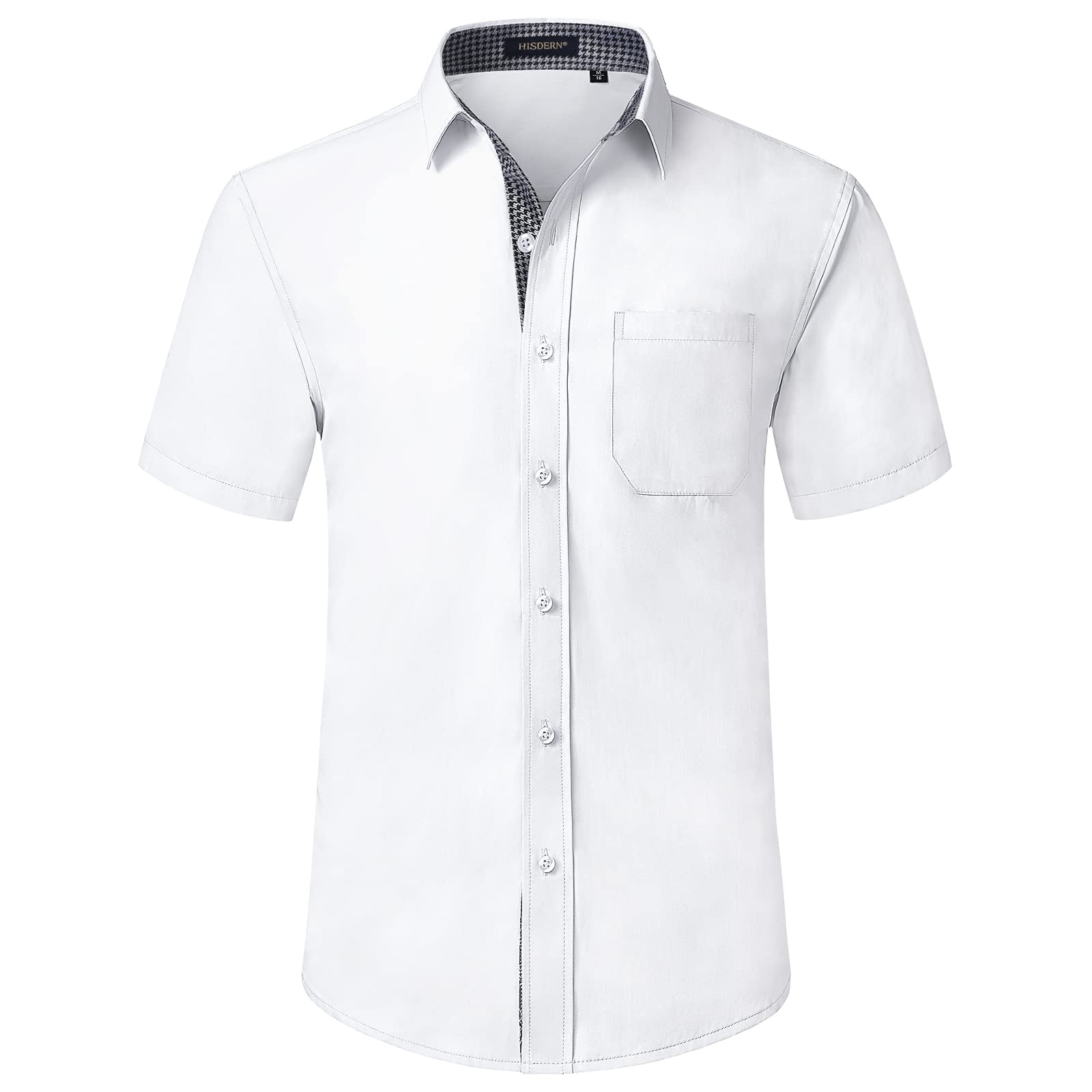 HISDERN Men's Short Sleeve Dress Shirt - Regular Fit Business Casual Button Down Shirt with Contrast Inner Collar & Pocket | Perfect for Office, Meetings & Formal Events