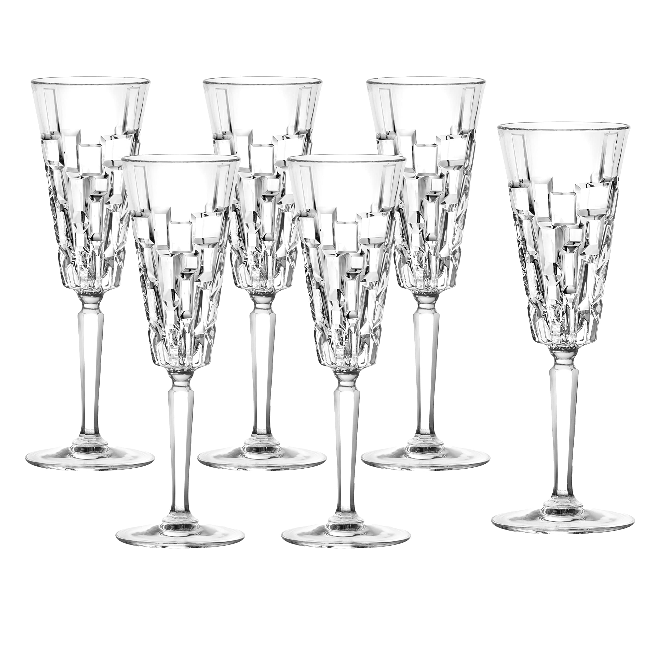 Premium Italian Crystal Glass Set - Elegant Etna 6-Piece Flute Goblets for Champagne, Wine & Cocktails | Perfect for Weddings, Parties & Special Events