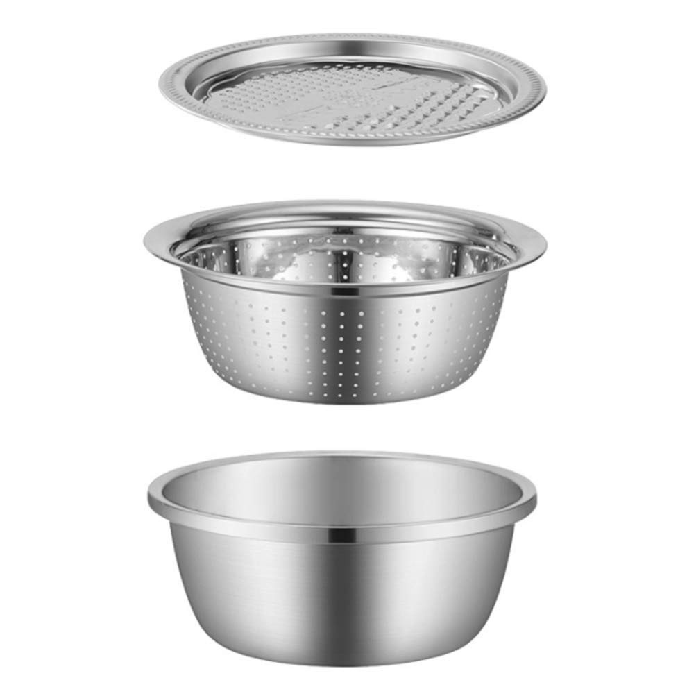3-Piece Vegetable Cutter Set - Stainless Steel Drain Basket, Grater & Chopper with Food Strainer - Fruit Colander & Veggie Spiralizer (Size S) - Perfect for Salad Prep, Meal Kits & Healthy Cooking