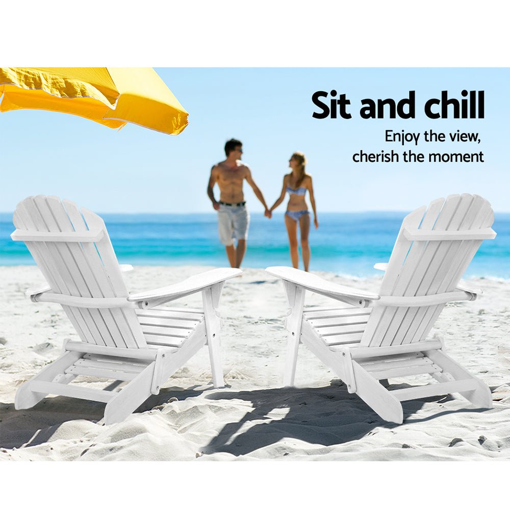 2-Piece Adirondack Outdoor Chairs Set - Foldable Wooden Patio Lounge Chairs for Backyard, Garden, Poolside & Beach Relaxation