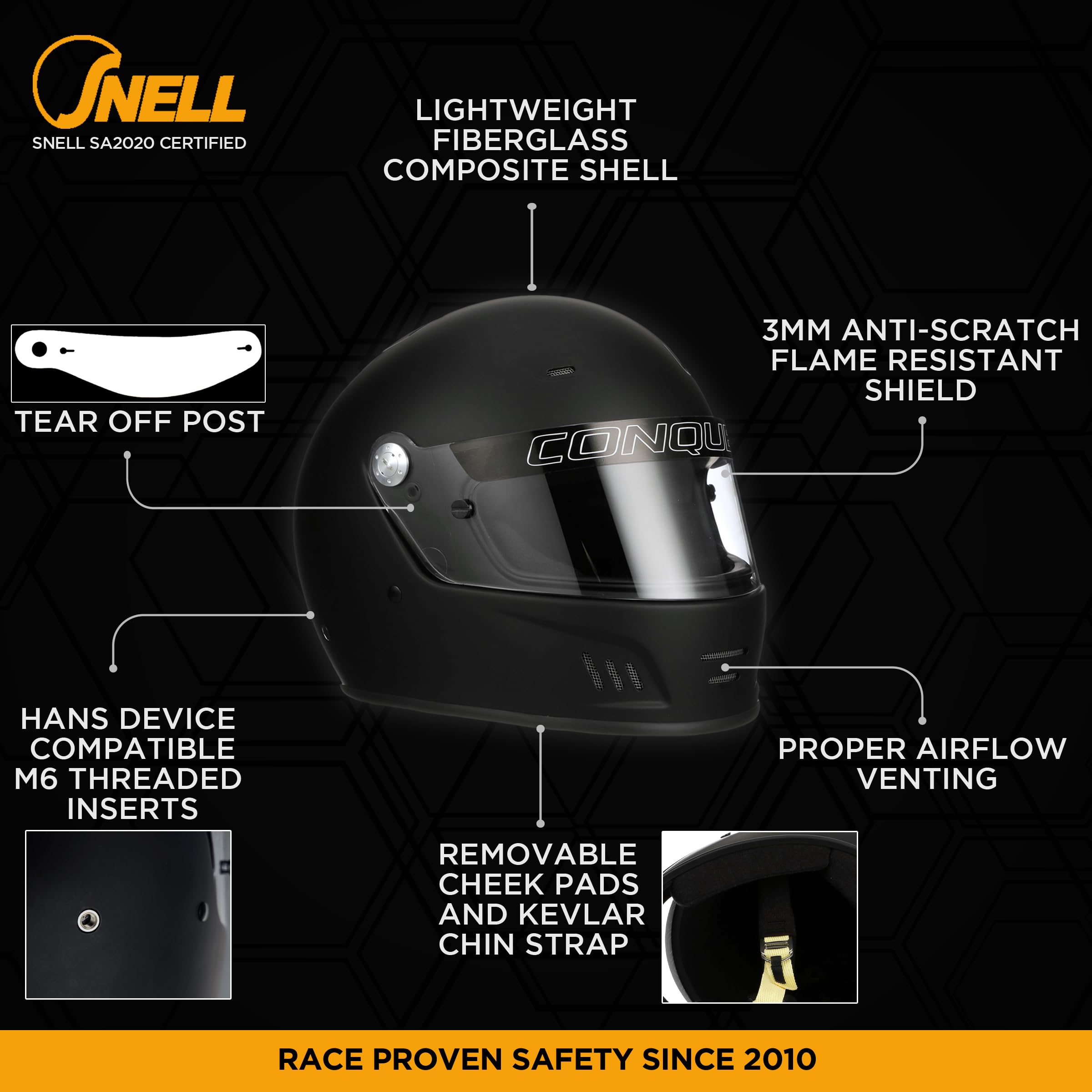Snell SA2020 Approved Full Face Auto Racing Helmet for Adults & Youth - Black or White | High-Performance Safety Gear for Track Racing & Motorsports