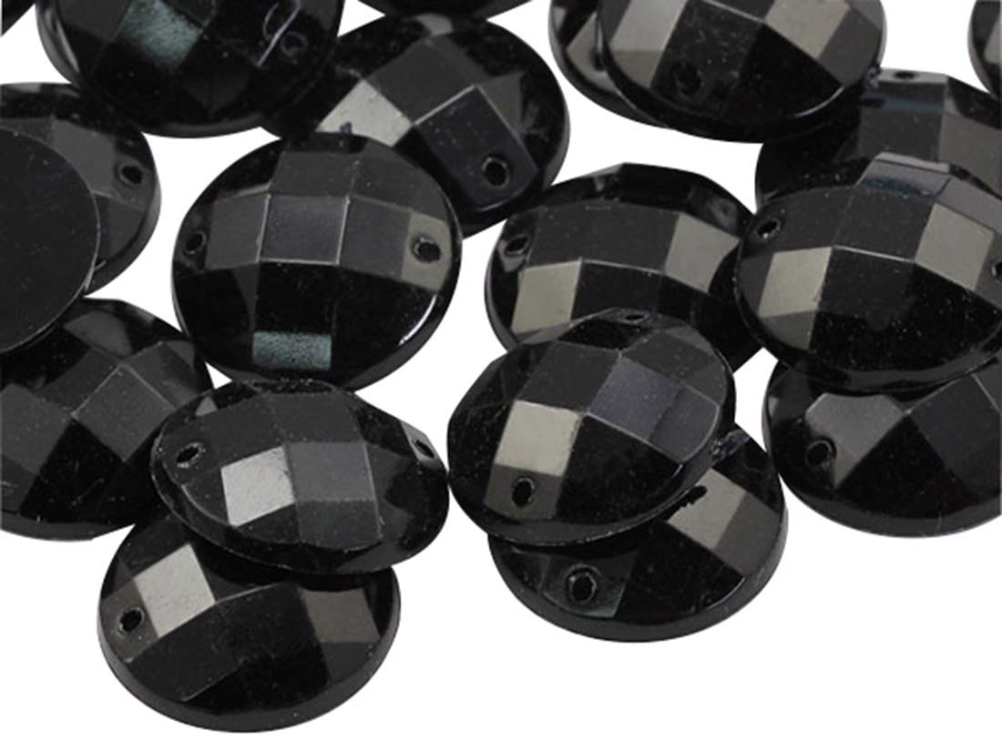 Allstarco 60pcs 12mm Jet Black CH37 Flat Back Acrylic Rhinestones - Sew On Round Plastic Beads with Holes for Jewelry Making, Clothing Embellishment, DIY Crafts, Cosplay Costumes & Shoe Decoration | Perfect for Evening Wear, Bridal Accessories and Costume Design
