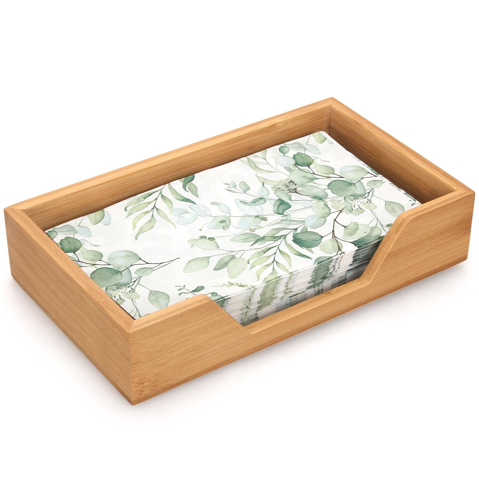 Bamboo Napkin Holder for Kitchen & Bathroom - Farmhouse Style Paper Towel Holder, Guest Towel Tray, Rectangle Napkin Organizer | Perfect for Dining Table, Countertop & Farmhouse Decor
