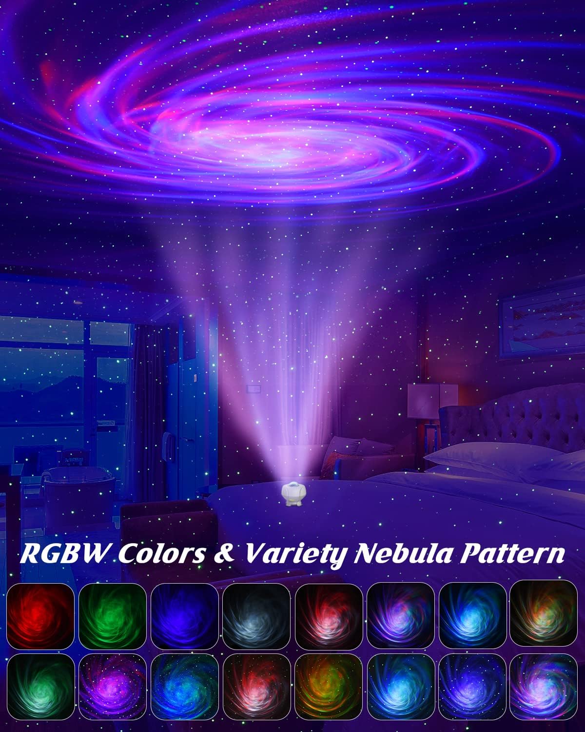 Laliled Galaxy Projector 2.0 with Bluetooth Speaker - 24 Nebula Lighting Effects, Adjustable Brightness, Remote Control & Timer - Starry Night Projector for Bedroom, Home Theater, Kids Room, Meditation & Relaxation (White)