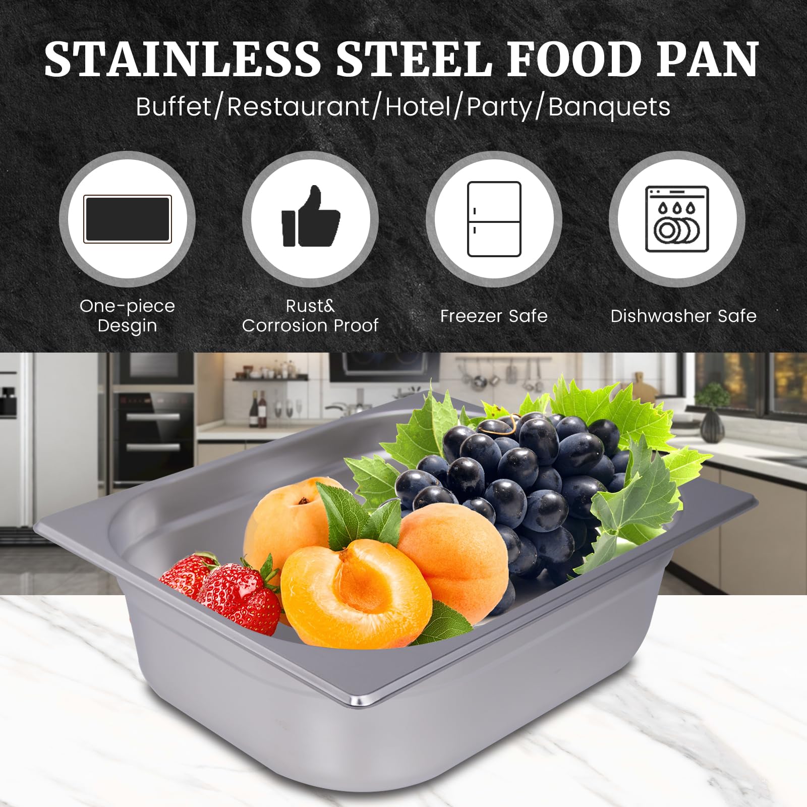 1/2 Size GN Hotel Pans 4-Inch Deep - 6-Pack Stainless Steel Commercial Food Containers for Restaurants, Buffets & Catering | Perfect for Steam Tables, Chafing Dishes & Food Storage