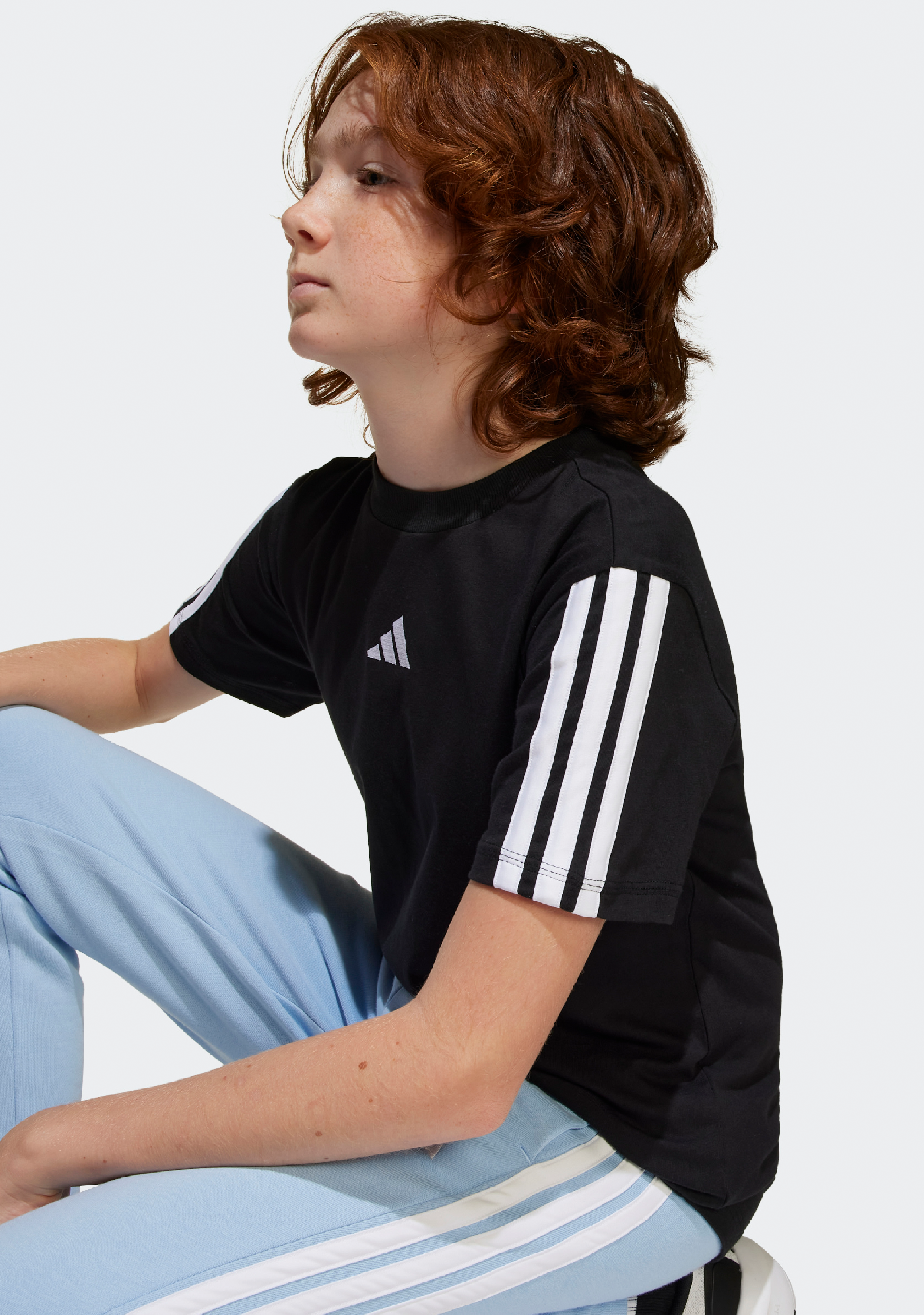 Adidas Kids' 3 Stripe Essentials Short Sleeve T-Shirt - Comfortable Cotton Tee for Boys & Girls - Perfect for School, Play & Everyday Wear