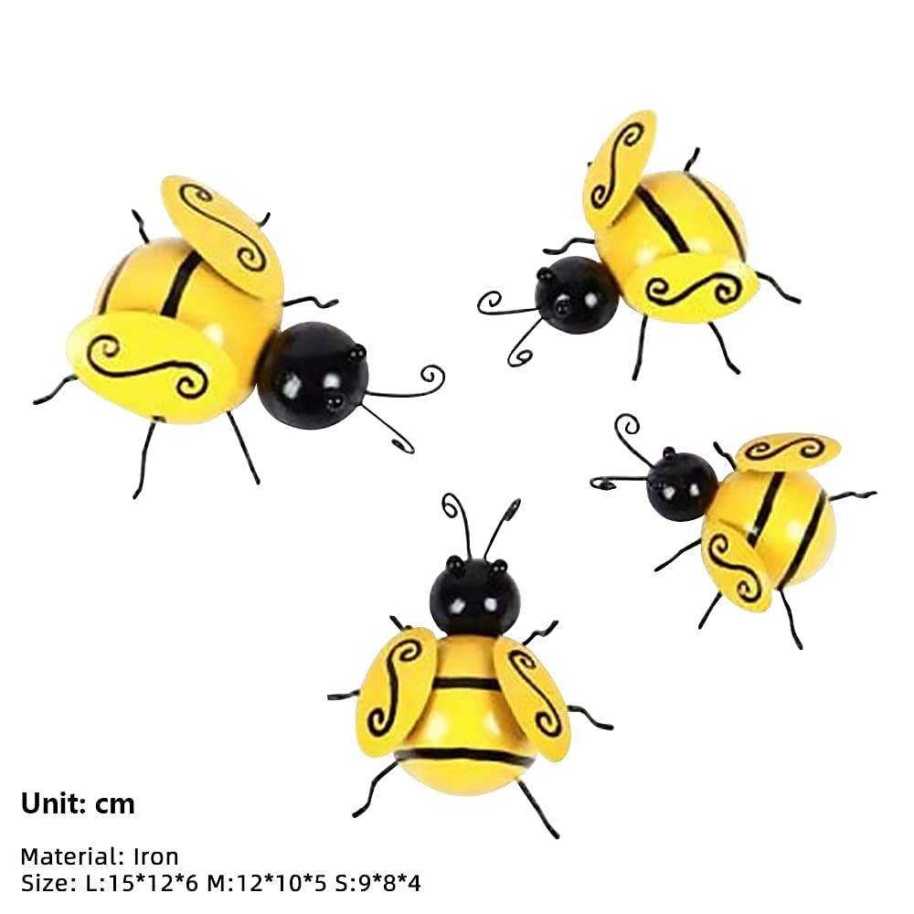 3D Metal Bee Wall Art Decor - 4Pcs Iron Bumblebee Sculpture for Indoor & Outdoor Inspirational Home Decor | Perfect for Living Room, Garden, Patio & Office Wall Hanging