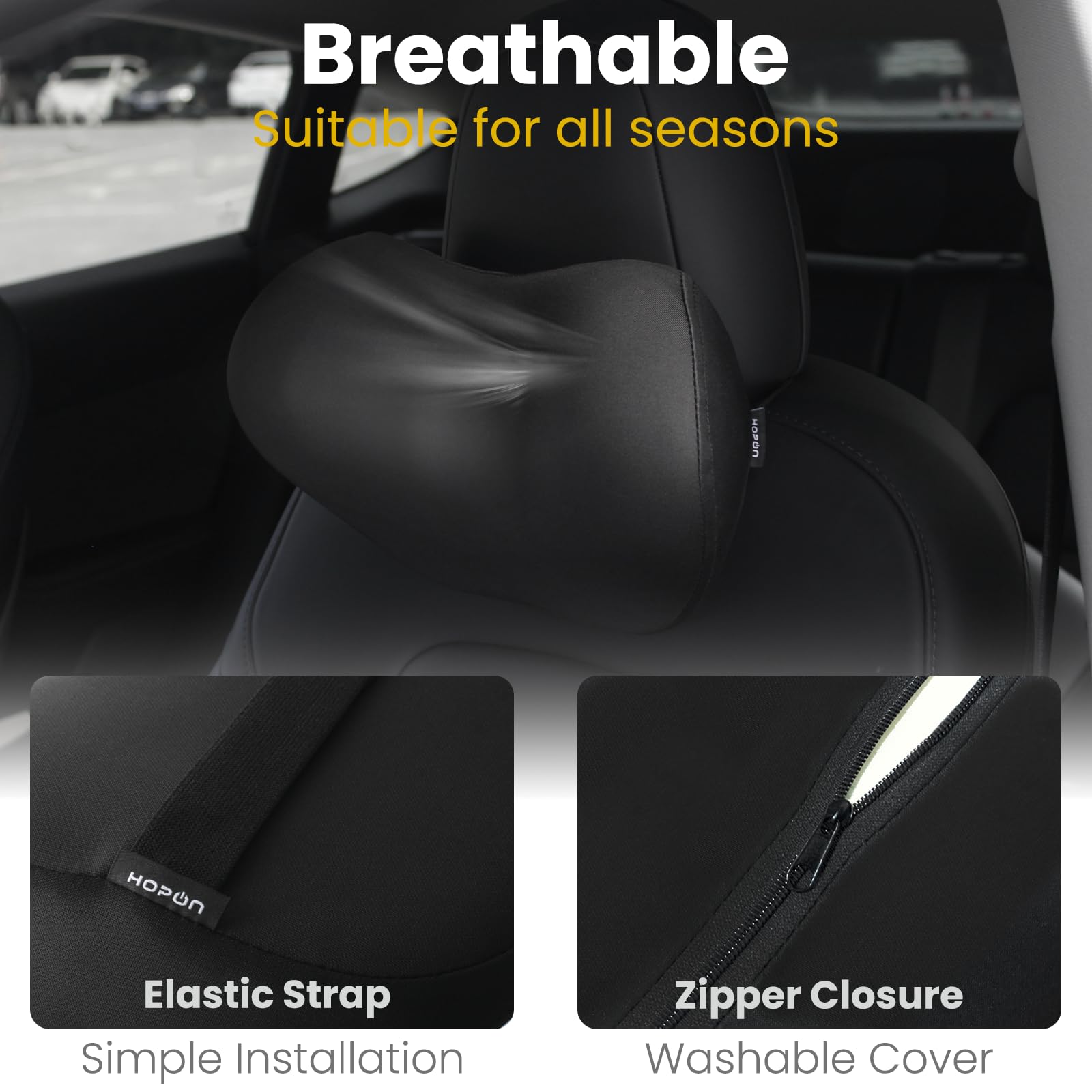 Tesla Model 3 & Y Headrest Pillow - Memory Foam Neck Support Pillow with Breathable Fabric for Pain Relief - Soft Car Accessories for Long Drives & Commuting (1 Pack, Black)