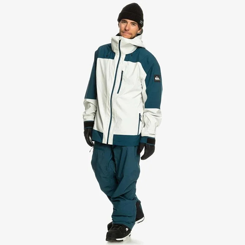 Quiksilver Ultralight Snow Jacket - White & Navy Blue Waterproof Winter Coat for Skiing, Snowboarding & Outdoor Adventures