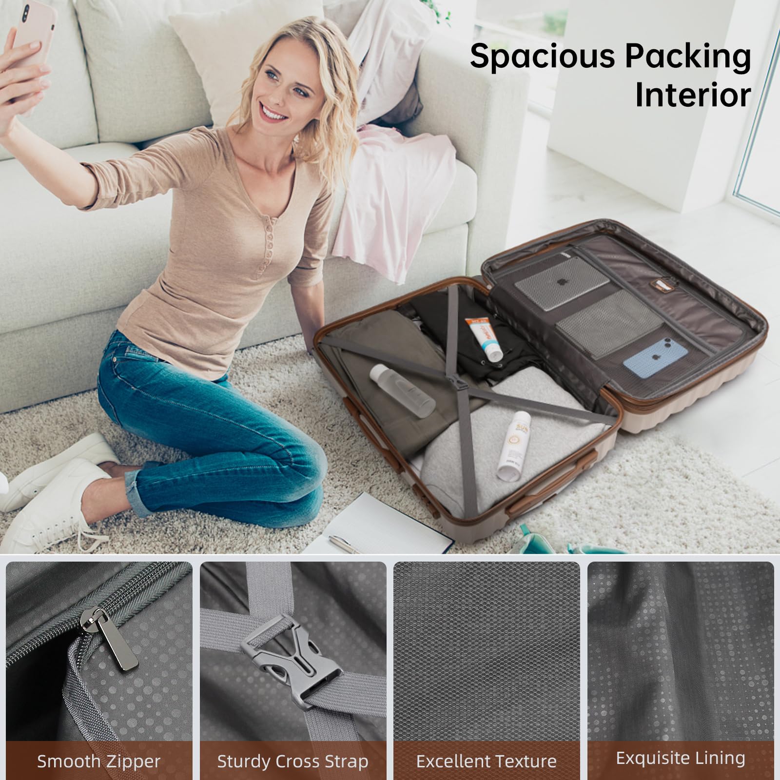 Lavender 6-Piece Expandable Hardside Luggage Set with Spinner Wheels & TSA Locks - Lightweight Carry-On Suitcase for Men & Women in Cream White | Perfect for Air Travel, Family Vacations & Business Trips