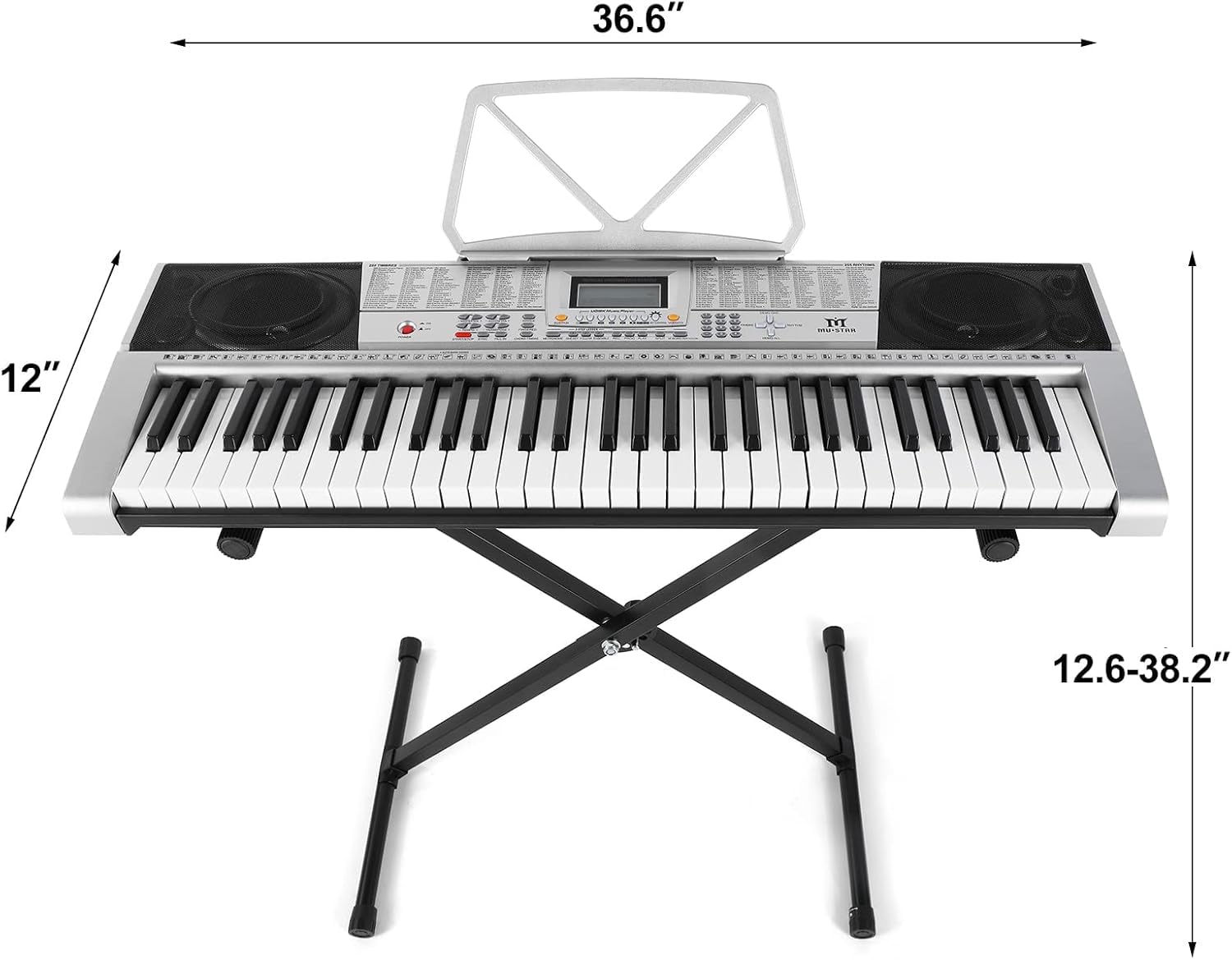 **MUSTAR 61-Key Light-Up Electric Keyboard Piano with Stand, Headphones & Microphone – Beginner Digital Piano with LCD Screen – Perfect for Learning, Holiday & Birthday Gifts (Silver)** – Ideal for Home Practice, Music Lessons & Live Performances