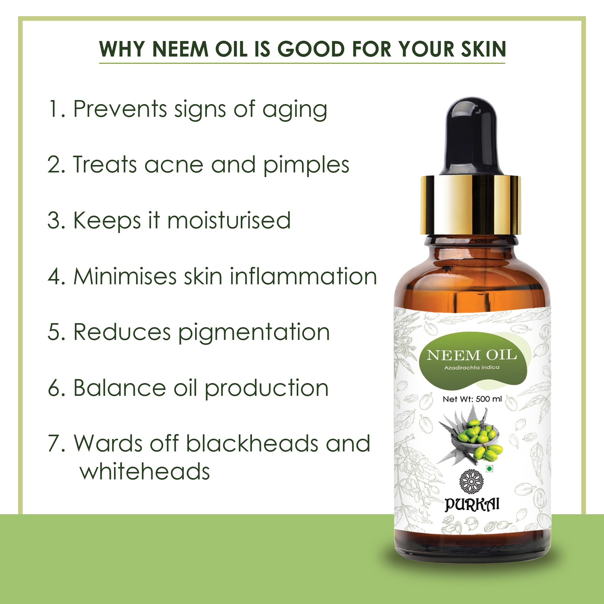 Organic Neem Oil for Skin Care - 500ml Pure & Natural Treatment for Acne, Eczema & Psoriasis - Hydrating & Soothing Face & Body Oil for Daily Skincare Routine