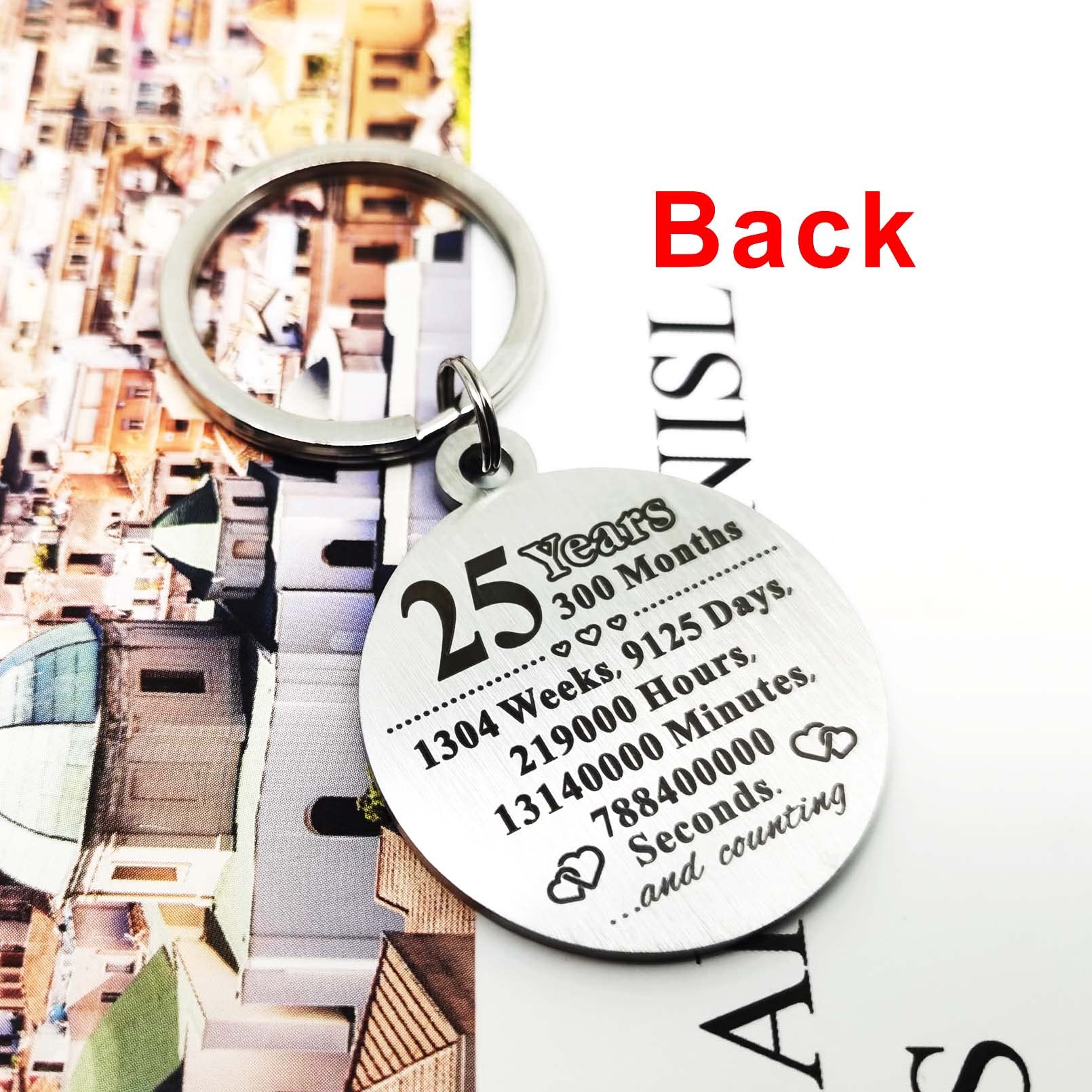 ABNTY 25th Anniversary Keychain Gift - Engraved Steel Keepsake for 25 Year Wedding Anniversary - Perfect Gift for Husband, Wife, Couples - Great for Anniversary Parties, Romantic Gifts & Milestone Celebrations