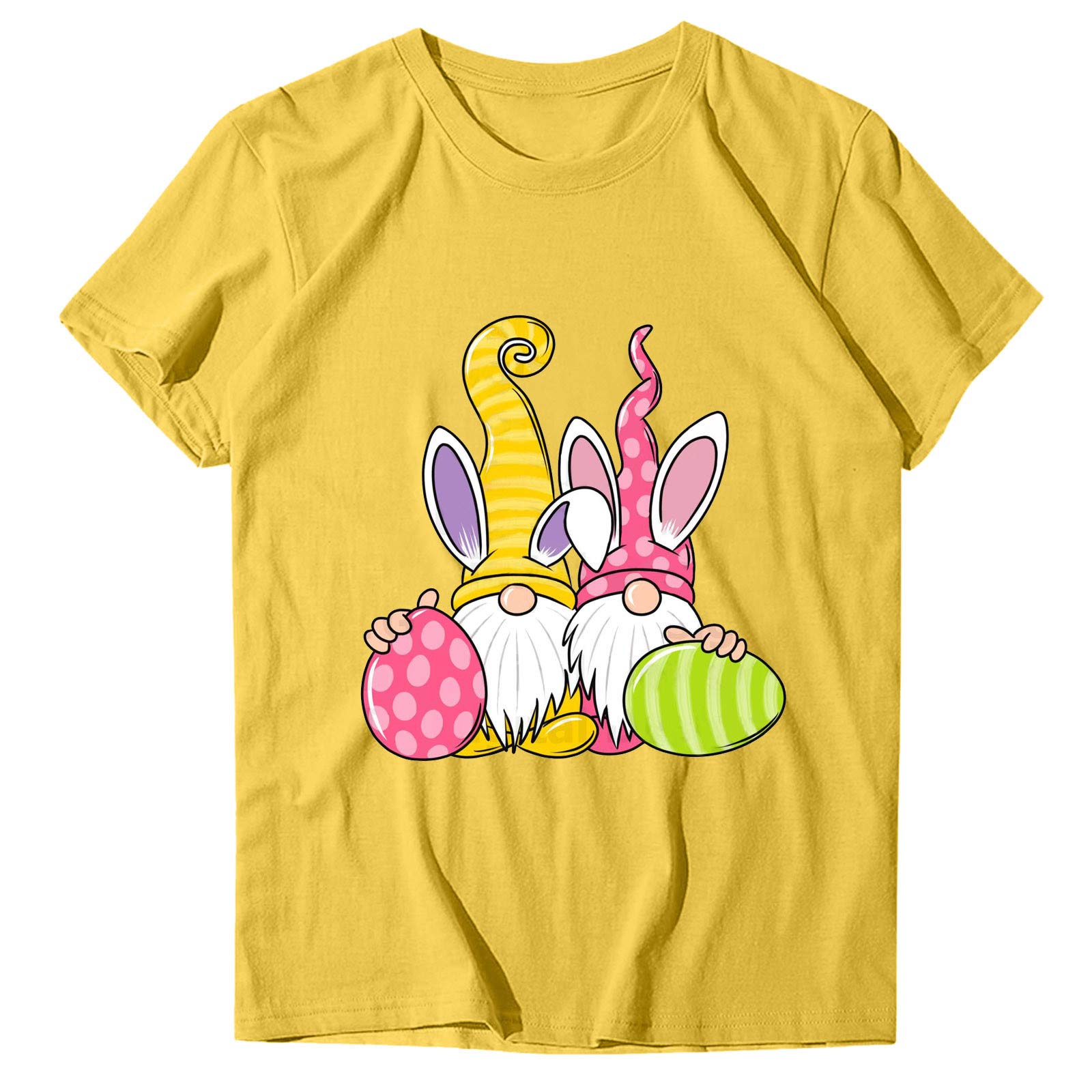BISXOTY Women's Easter Graphic T-Shirt - Cute Rabbit Print Short Sleeve Casual Crewneck Tee for Spring, Holiday & Workout | Western Style Blouse for Everyday Wear (B-Yellow, Large)