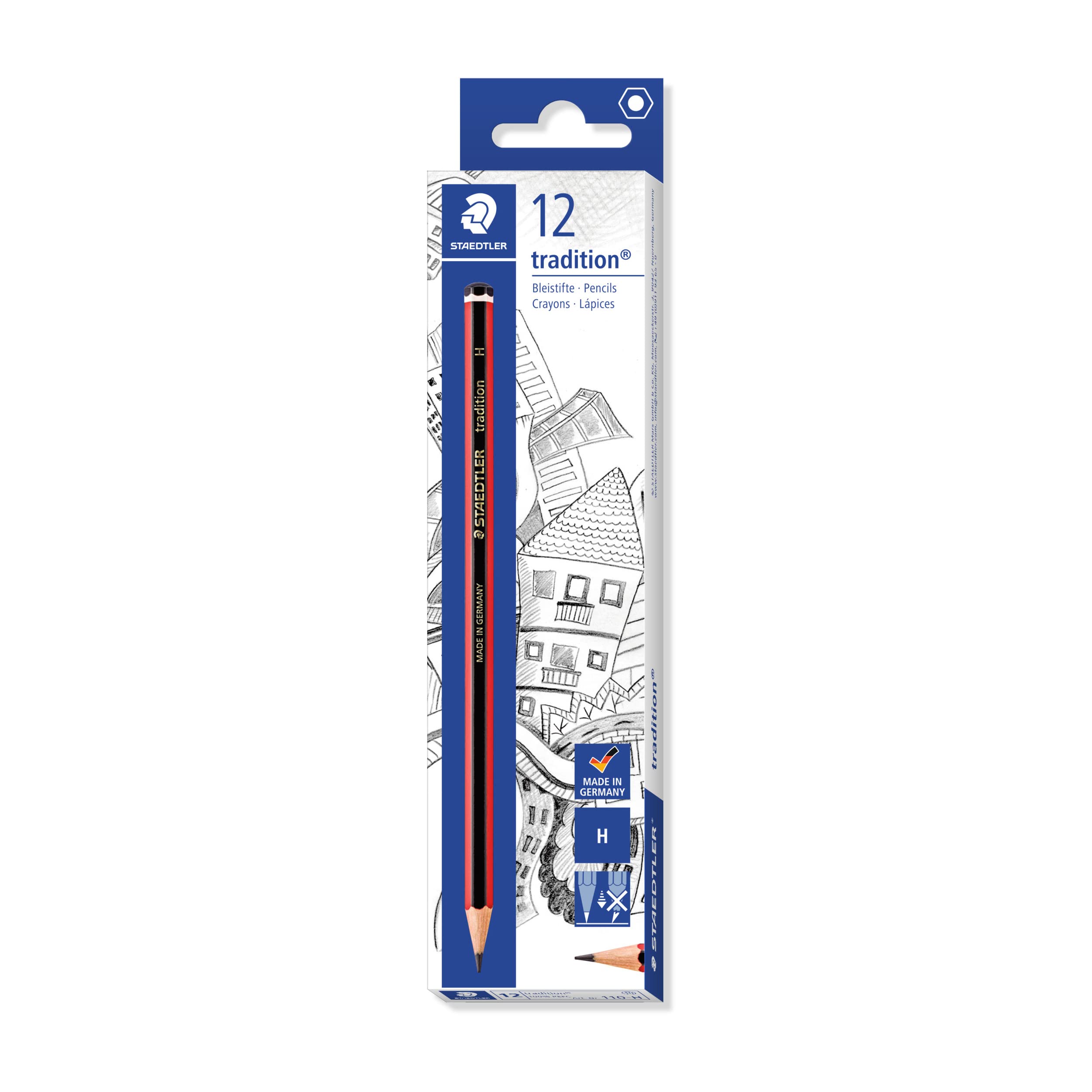 STAEDTLER 110-H Tradition Graphite Pencils for Drawing, Sketching & Writing - H Hardness (Box of 12) - Perfect for Artists, Students & Office Use