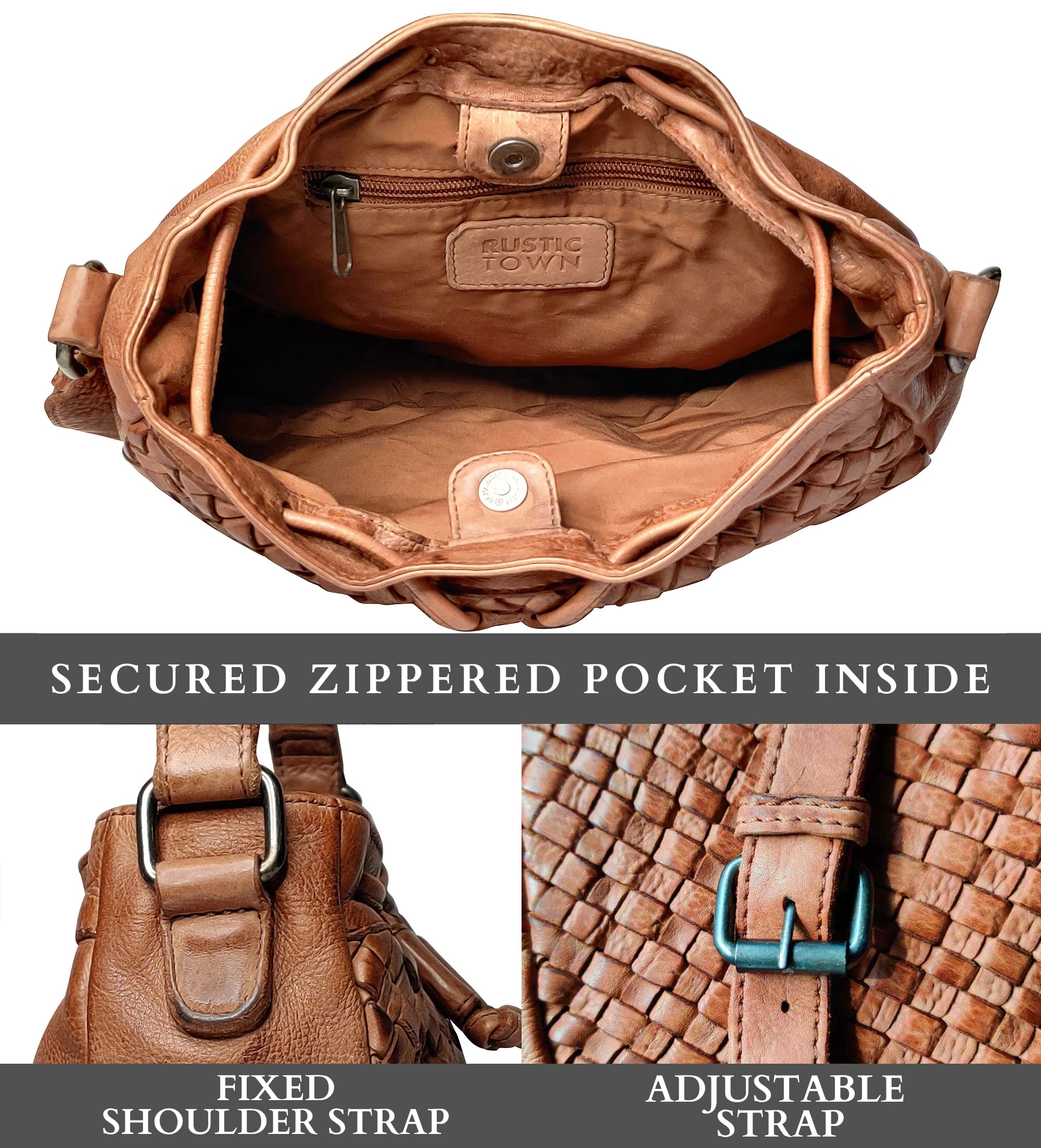 Premium Genuine Leather Shoulder Bag for Women - Classic Cognac Brown Crossbody Purse - Perfect for Work, Travel & Everyday Use