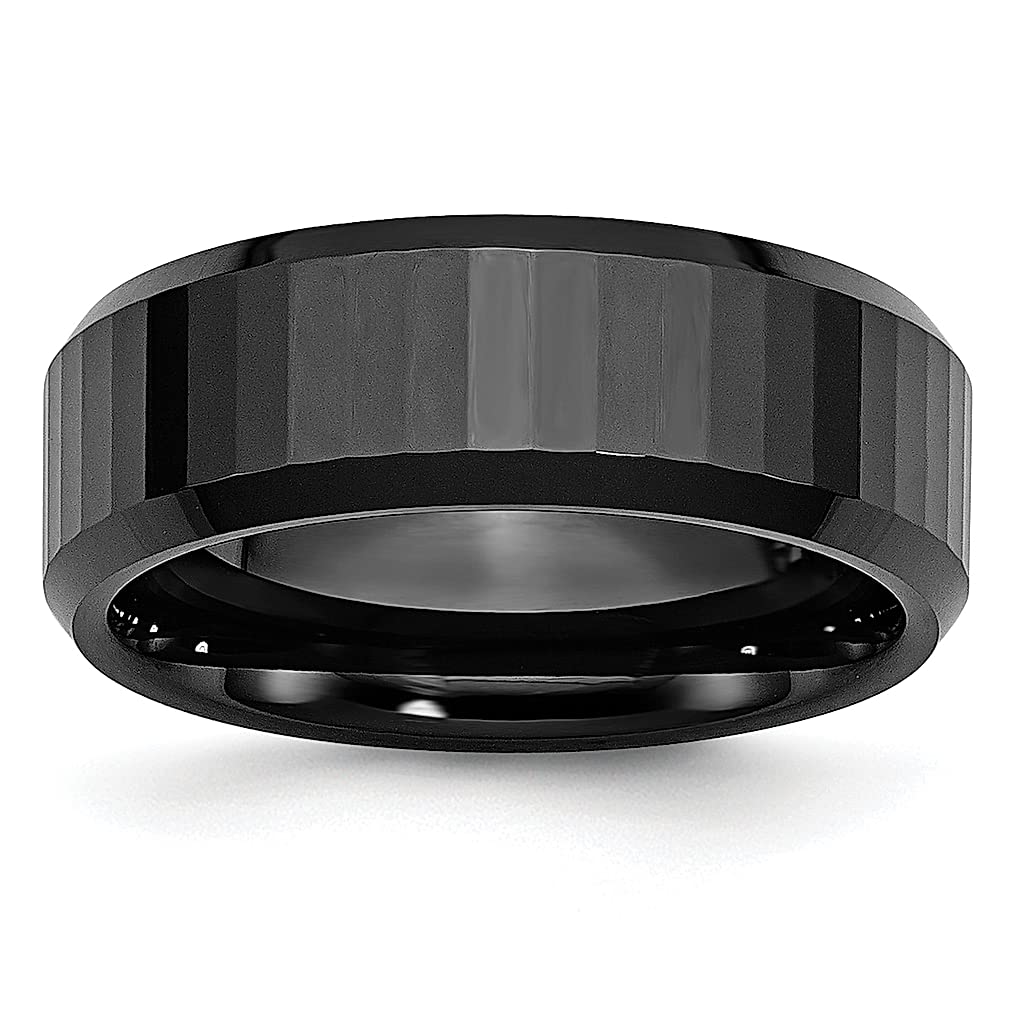 ICE CARATS 8mm Black Ceramic Wedding Ring Band for Women - Faceted Beveled Edge Fashion Jewelry, Anniversary Gift for Her | Perfect for Weddings, Engagements & Special Occasions
