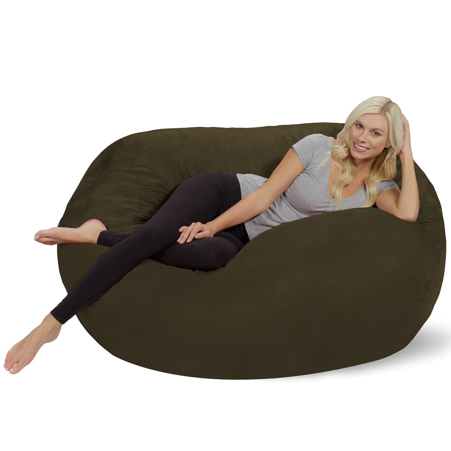 Chill Sack - 5-Feet Oversized Bean Bag Chair, Memory Foam Filled Lounger for Adults & Teens, Olive Green - Perfect for Gaming, Movie Nights & Dorm Room Relaxation