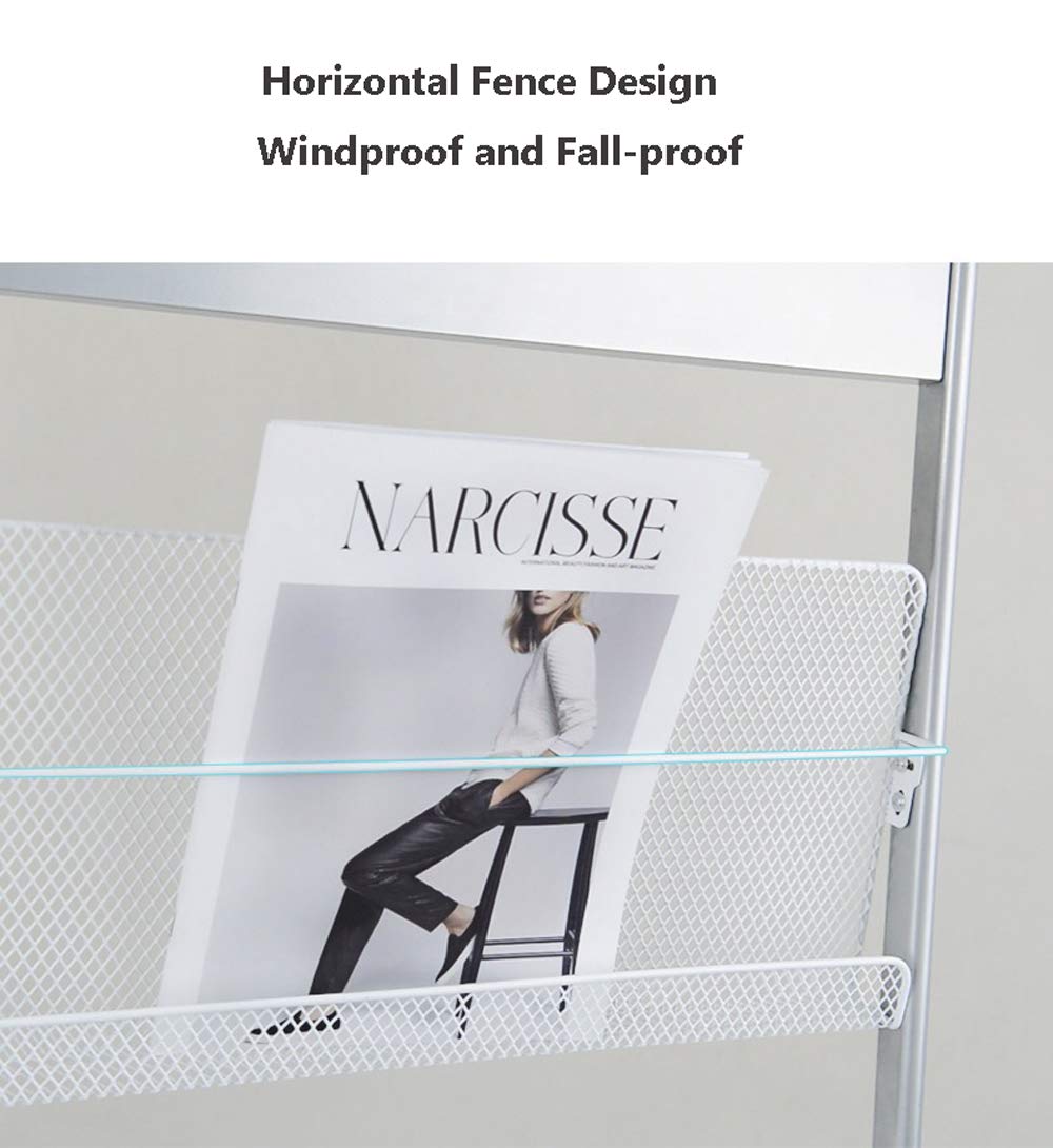 Floor Standing Magazine Rack - 4 Pocket Metal Storage Holder for Home Office, Books & Newspapers (Silver) | Perfect for Living Room, Bedroom & Office Organization