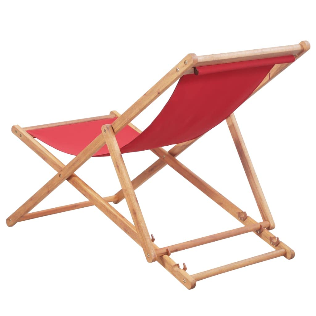 SKM Portable Folding Beach Chair with Wooden Frame - Lightweight, Durable & Comfortable Outdoor Lounge Chair for Beach, Camping, Picnic & Backyard (Red)