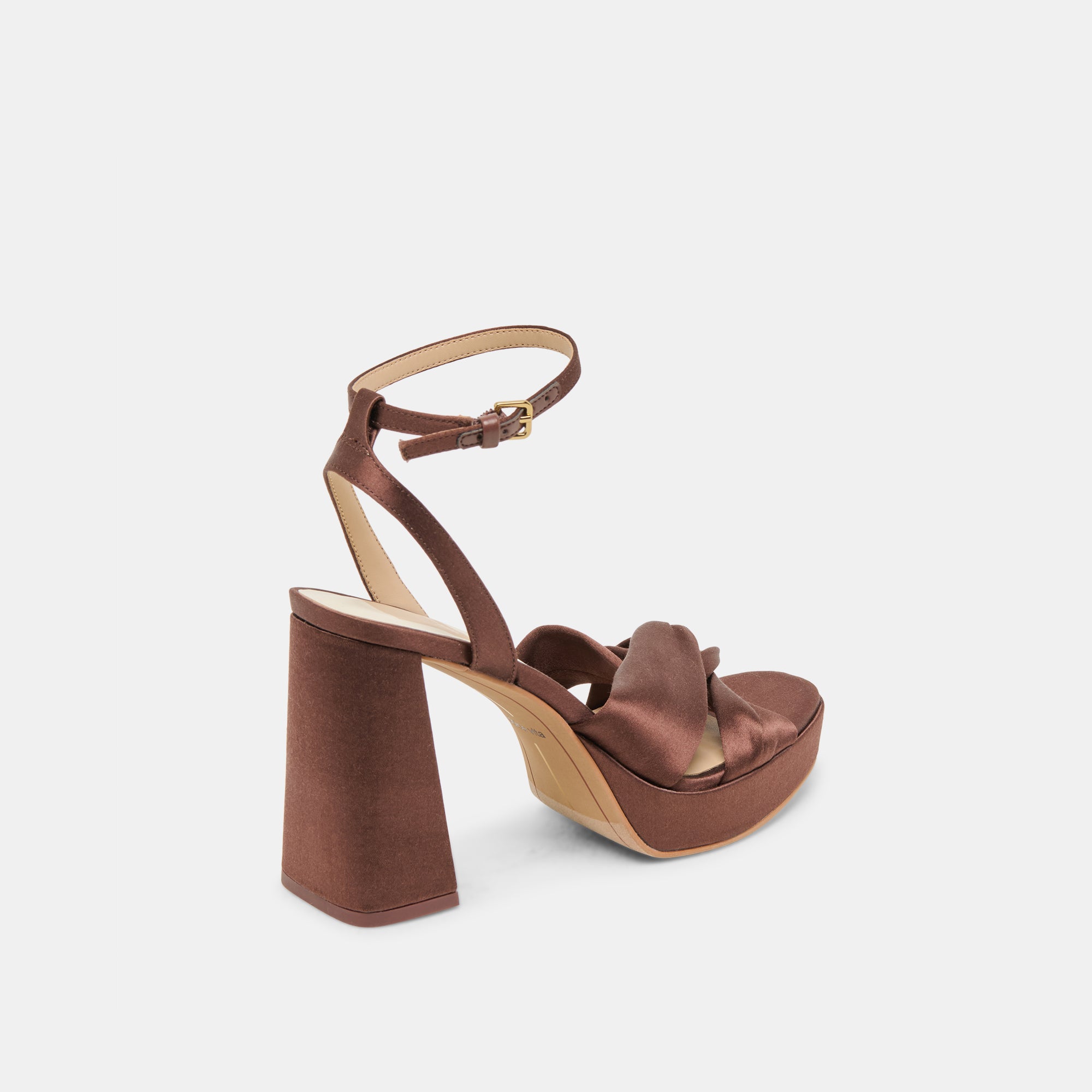 PARLO Women's Mid Heel Sandals - Brown Satin Elegant Dress Shoes for Weddings, Parties & Evening Events