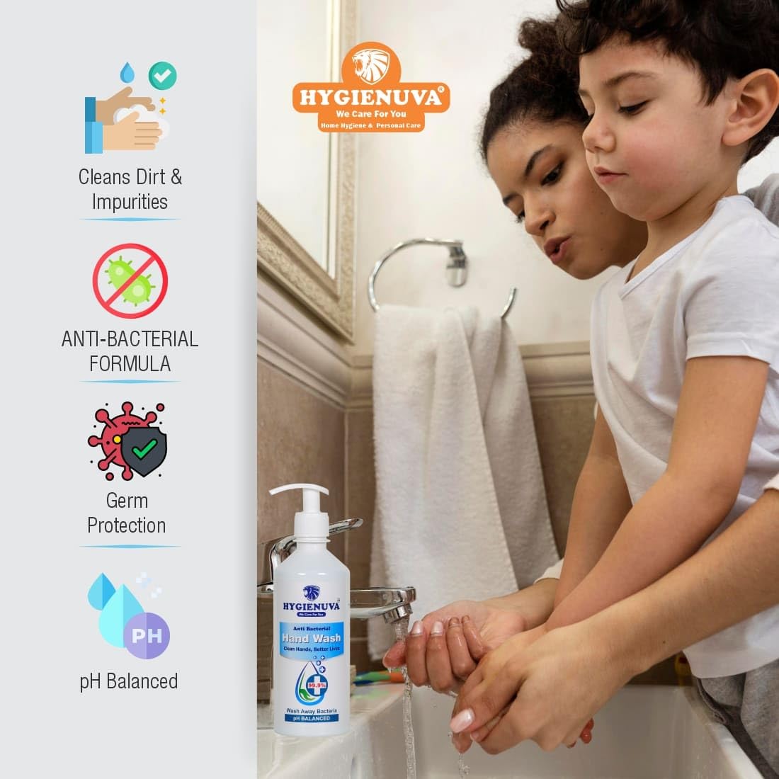 Hygienuva Antibacterial Hand Wash - 500ml Deep Cleansing Moisturizing Liquid Soap for Daily Hygiene | Gentle on Skin, Kills Germs - Perfect for Home, Office, and Travel Use