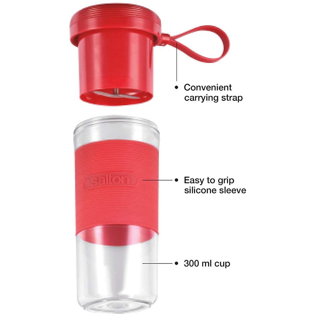 SALTON BL2045RD Portable Personal Blender - 350W High-Speed Blending, Travel-Friendly Design, BPA-Free - Perfect for Smoothies, Protein Shakes & Meal Prep at Home, Office or Gym