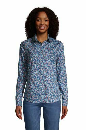 Lands' End Women's No Iron Supima Cotton Long Sleeve Button Down Shirt - Soft Wrinkle-Free Business Casual Top for Office & Travel