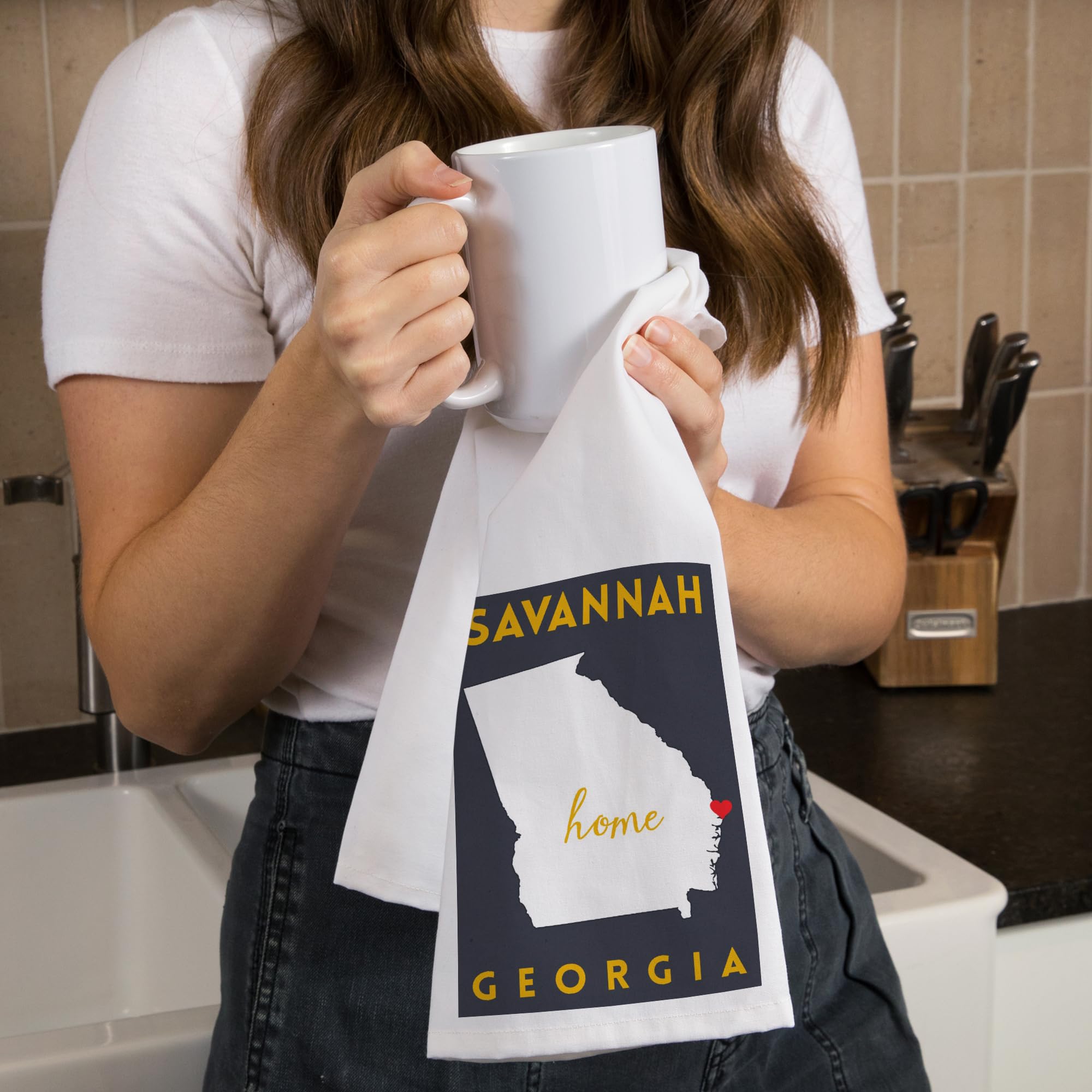 Lantern Press Savannah Georgia Home State White on Gray 100% Cotton Tea Towel - Decorative Hand Towel for Kitchen, Bathroom & Home Decor - Perfect for Gifts, Housewarming & Southern Style Decor