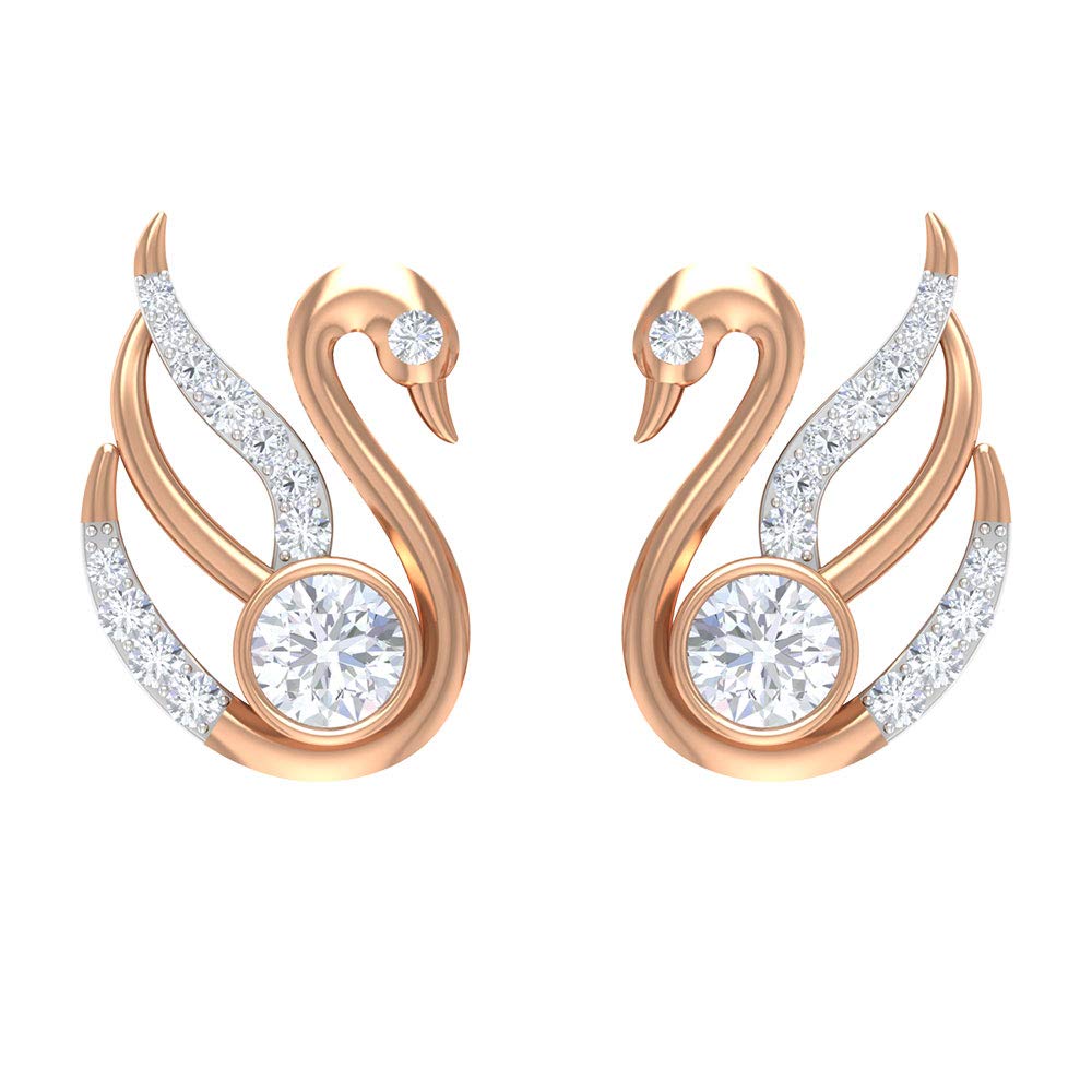 0.50 CT Moissanite Stud Earrings for Women - 14K Solid Gold Swan Design, Bezel Set Animal Earrings | Perfect for Everyday Wear, Gift Giving & Special Occasions