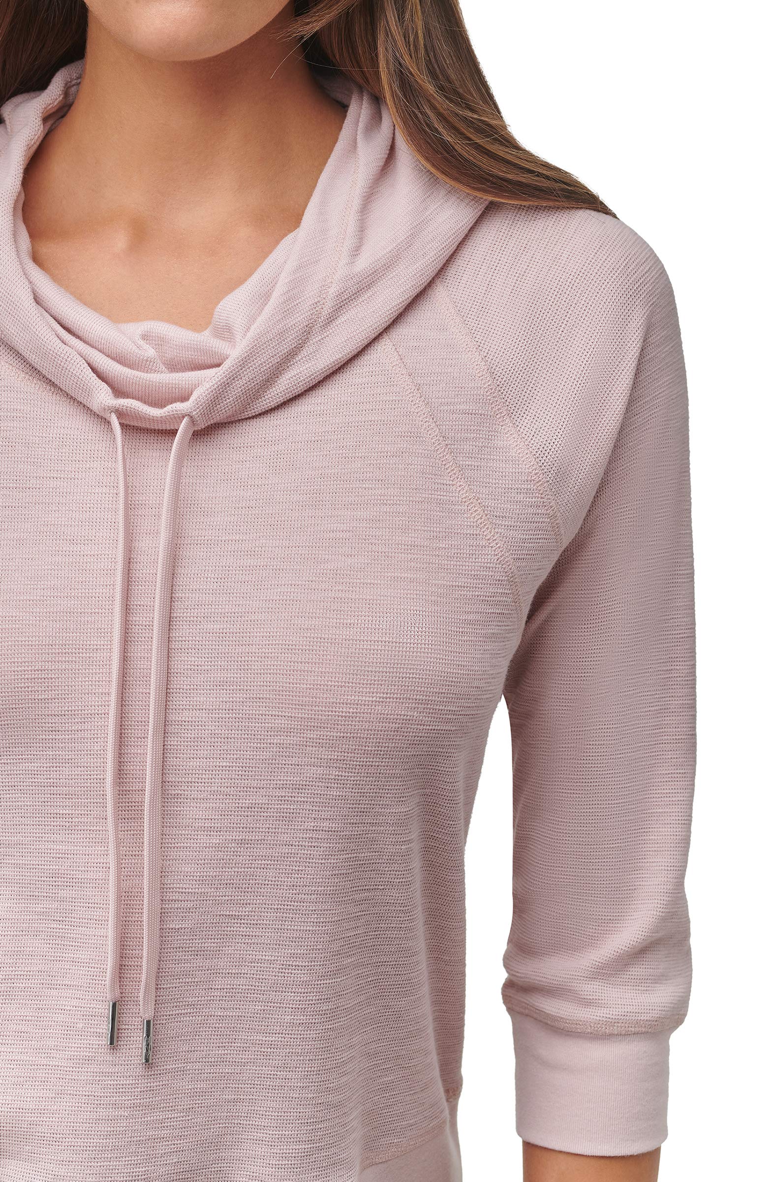 Andrew Marc Women's Micro Waffle 3/4 Sleeve Funnel Neck Hoodie - Cozy Pullover Sweatshirt for Casual Wear, Fall & Winter Fashion, Outdoor Activities
