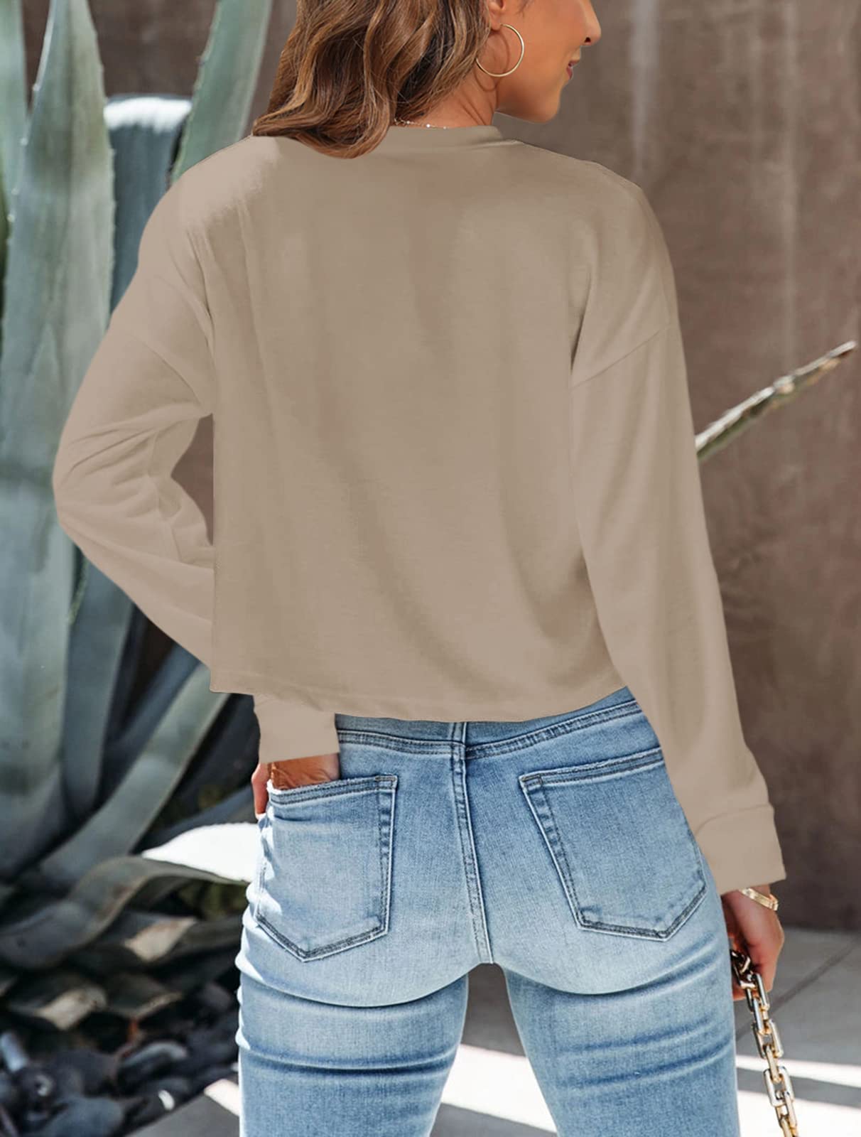 Tankaneo Women's Long Sleeve Crop Tops - Loose Fit Cropped T-Shirt 2025 | Crew Neck Casual Shirts for Women | Perfect for Layering, Streetwear & Everyday Outfits