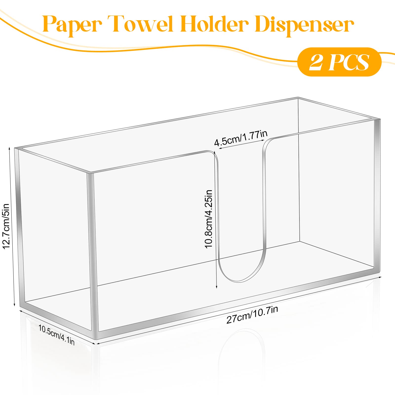 2-Pack Clear Acrylic Countertop Paper Towel Dispenser - Folded Trifold Napkin Holder for Z-Fold, C-Fold & MultiFold Paper Towels - Perfect for Bathroom, Toilet, Kitchen & Office Use