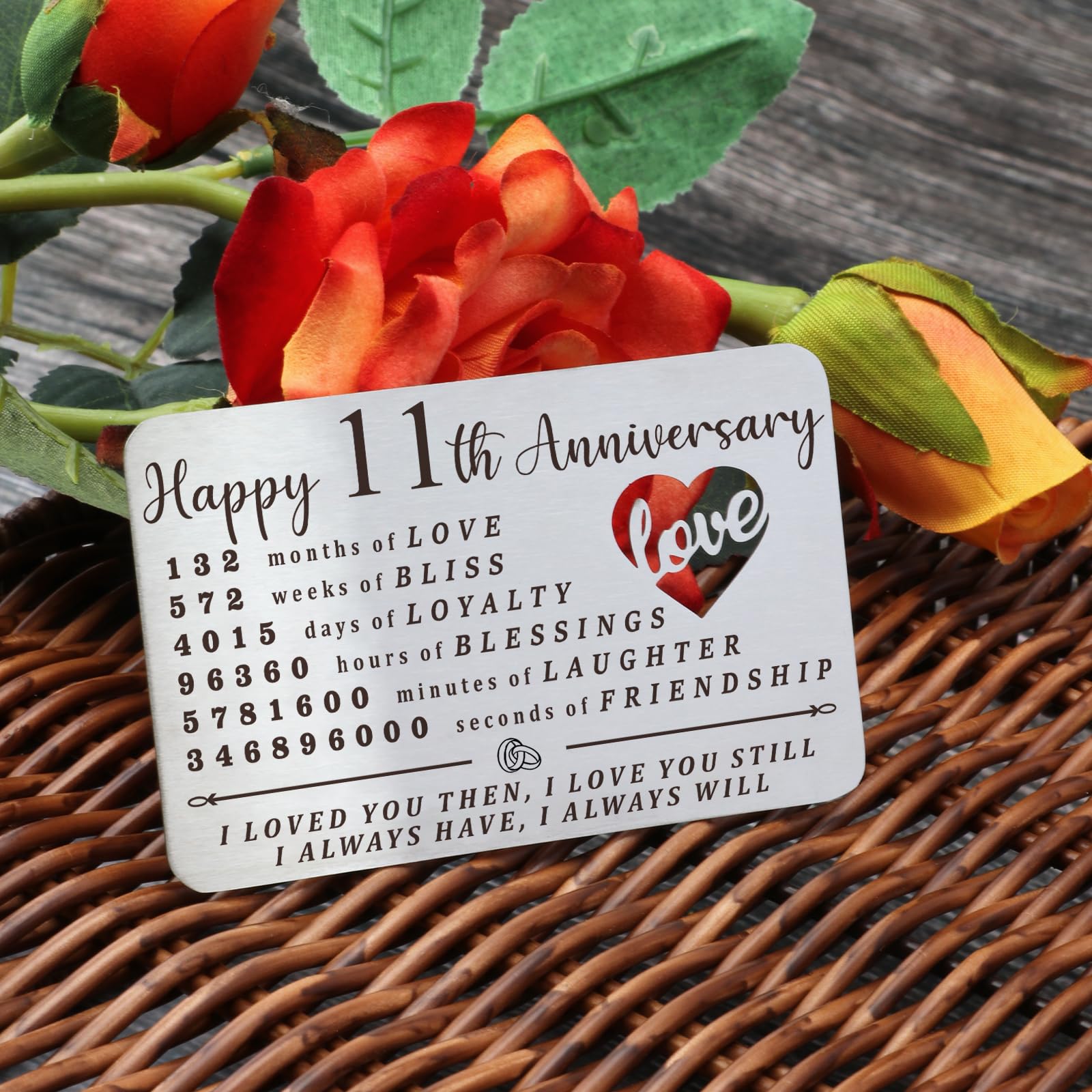 11 Year Anniversary Wallet Card Gift for Husband or Wife - Elegant 11th Wedding Anniversary Present for Couples - Perfect for Romantic Celebrations & Keepsake Memories
