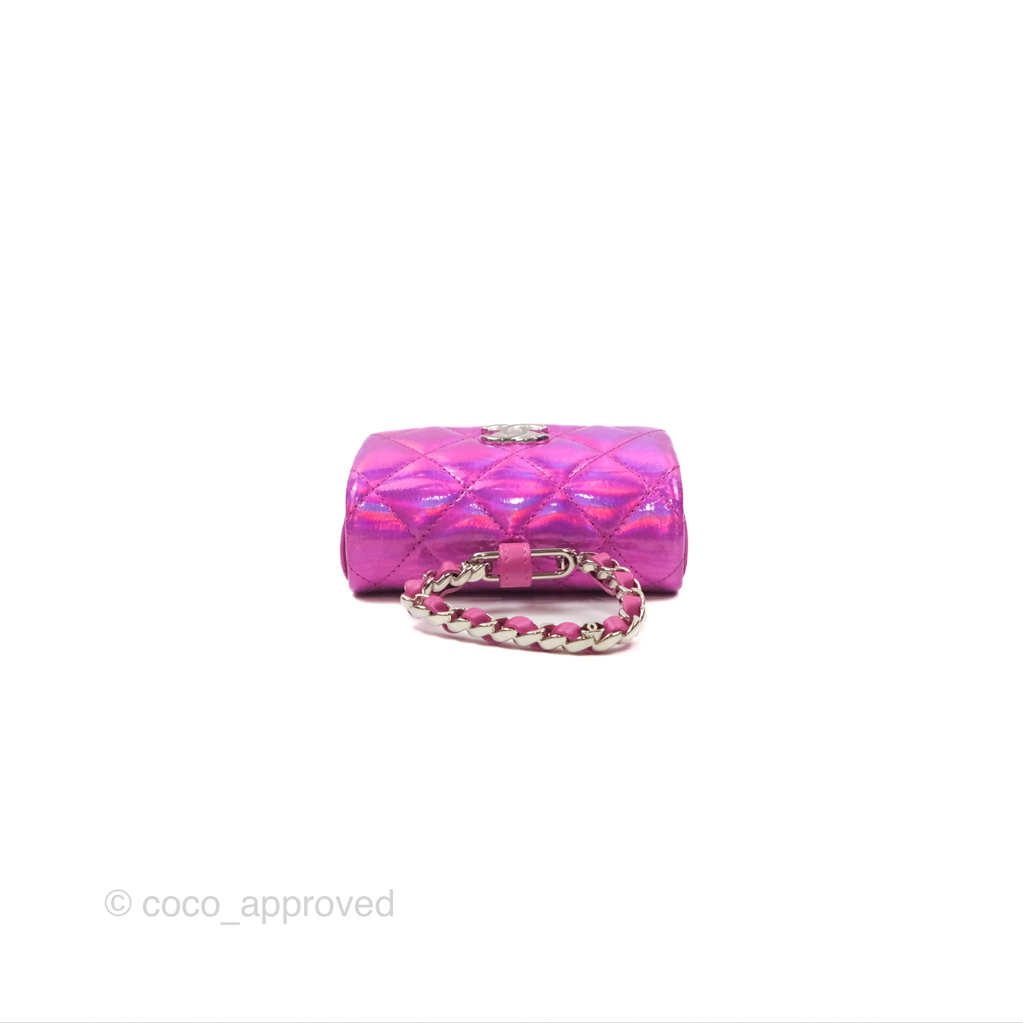 Chanel Fuchsia Iridescent Mirror Goatskin Card Holder with Hook - Luxury Wallet for Women, Perfect for Everyday Use & Travel Accessories