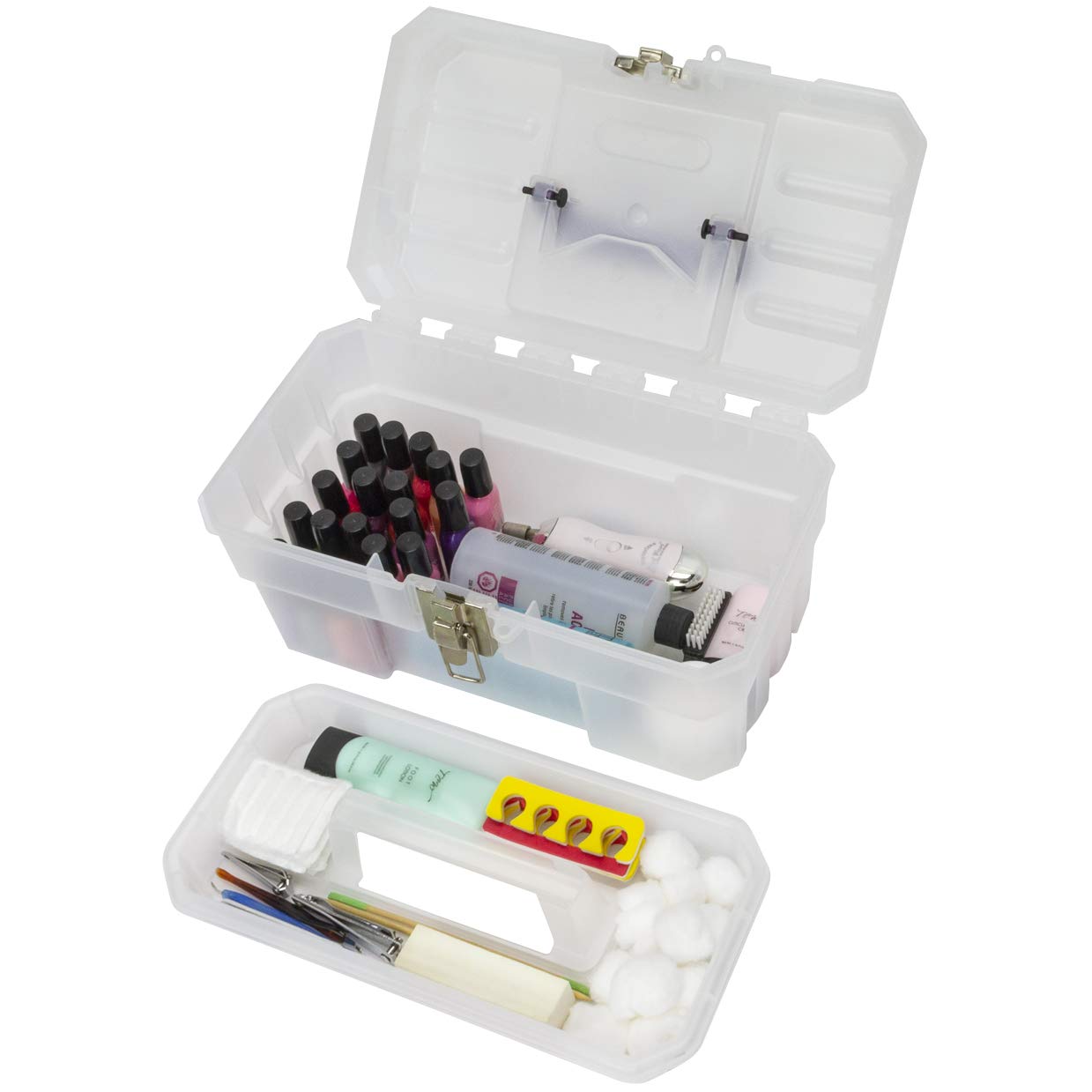 Akro-Mils 09514CFT ProBox 14-Inch Clear Plastic Storage Toolbox with Removable Tray - Organize Art Supplies, Craft Tools & Medical Equipment - 14