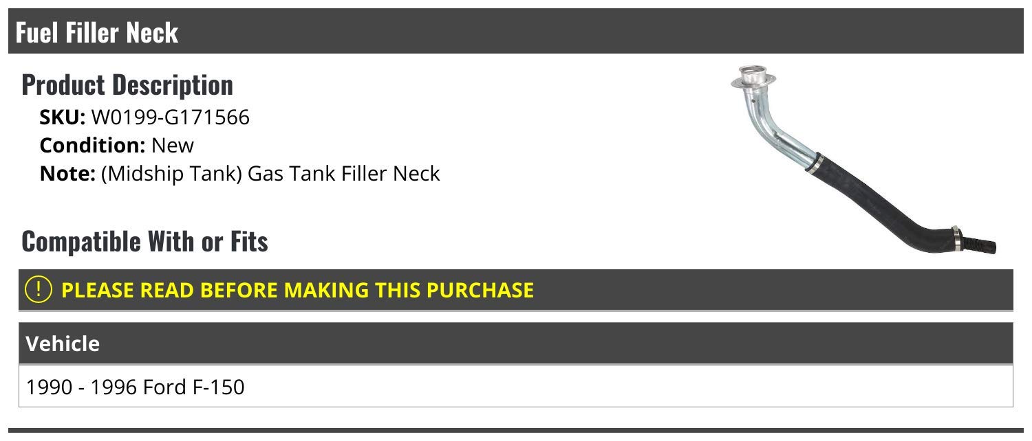 1990-1996 Ford F-150 Gas Tank Filler Neck Replacement - Midship Fuel Tank Compatible - Perfect for Fuel System Repair & Maintenance