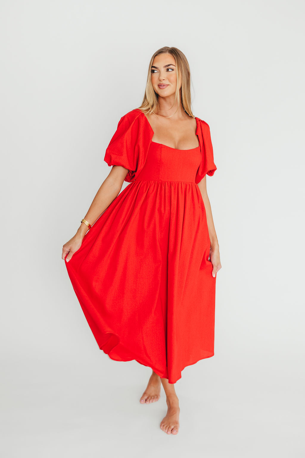 Hamilton Midi Dress in Red - Bump Friendly Maternity Dress (S-XL) | Flowy Summer Dress for Pregnancy, Baby Shower & Special Occasions