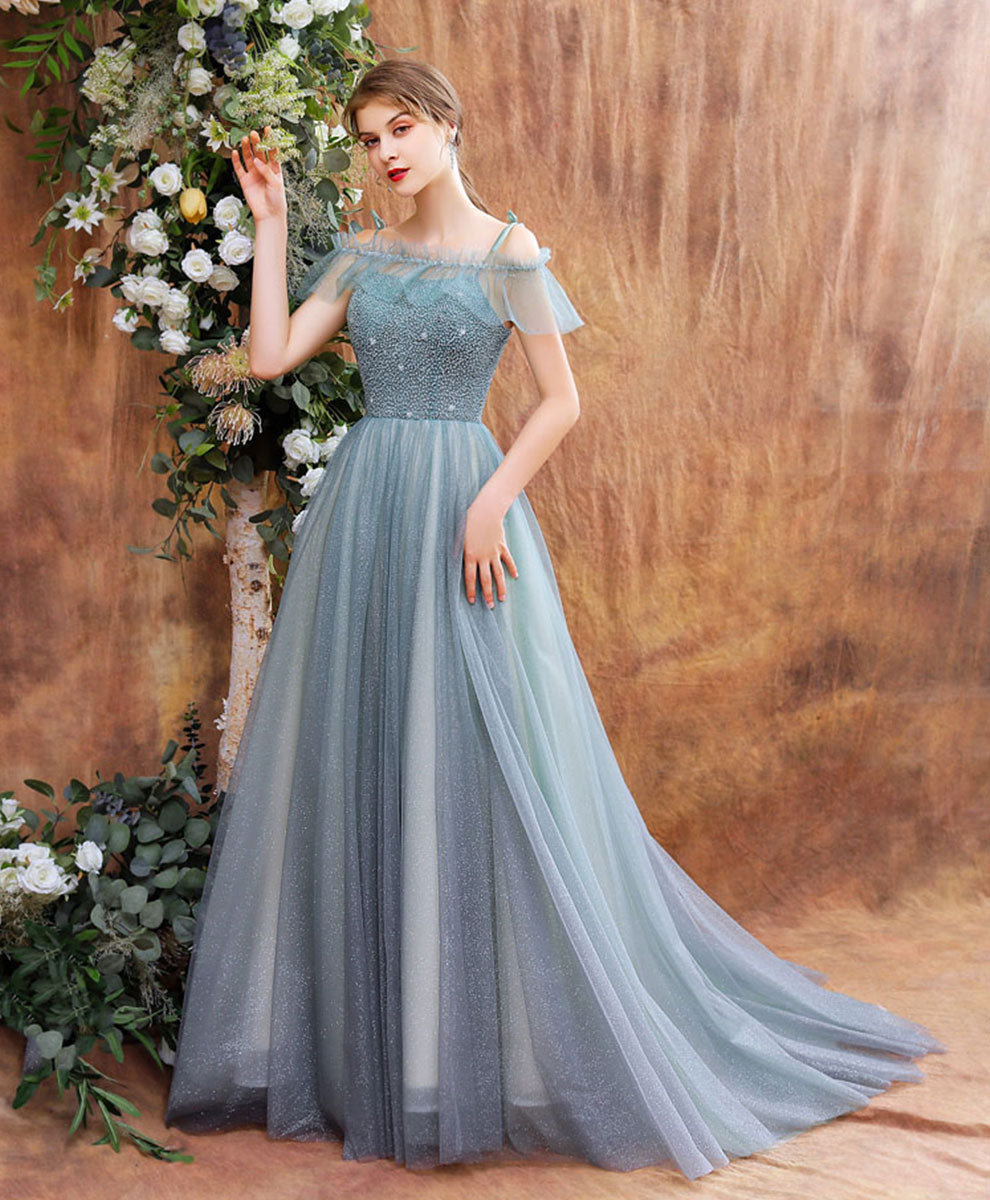 Elegant Long Green Prom Dress with Tulle Beads - Formal Evening Gown for Homecoming, Quinceañera & Special Occasions