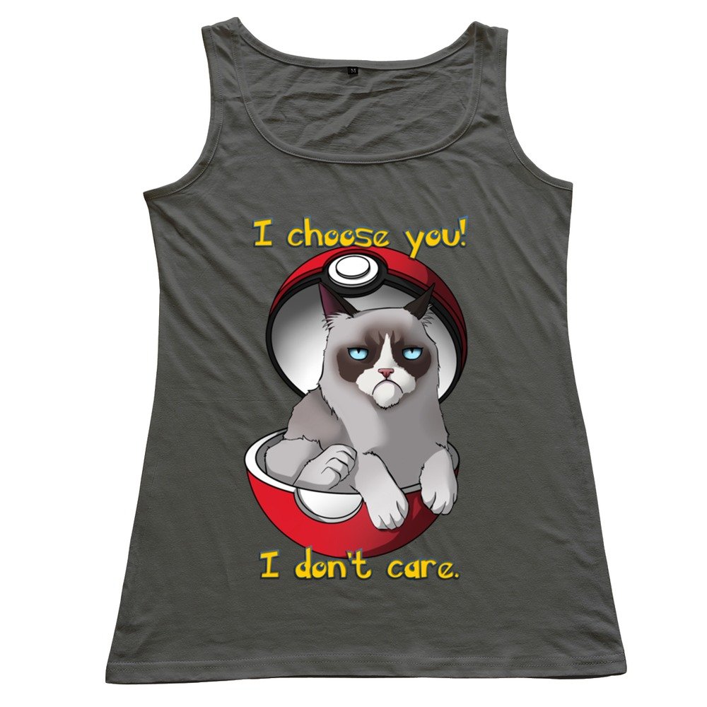 Onlyprint Women's Grumpy Cat Graphic Tank Top - White Sleeveless Shirt - Funny Cat Lover Tee for Casual Wear & Summer Outfits